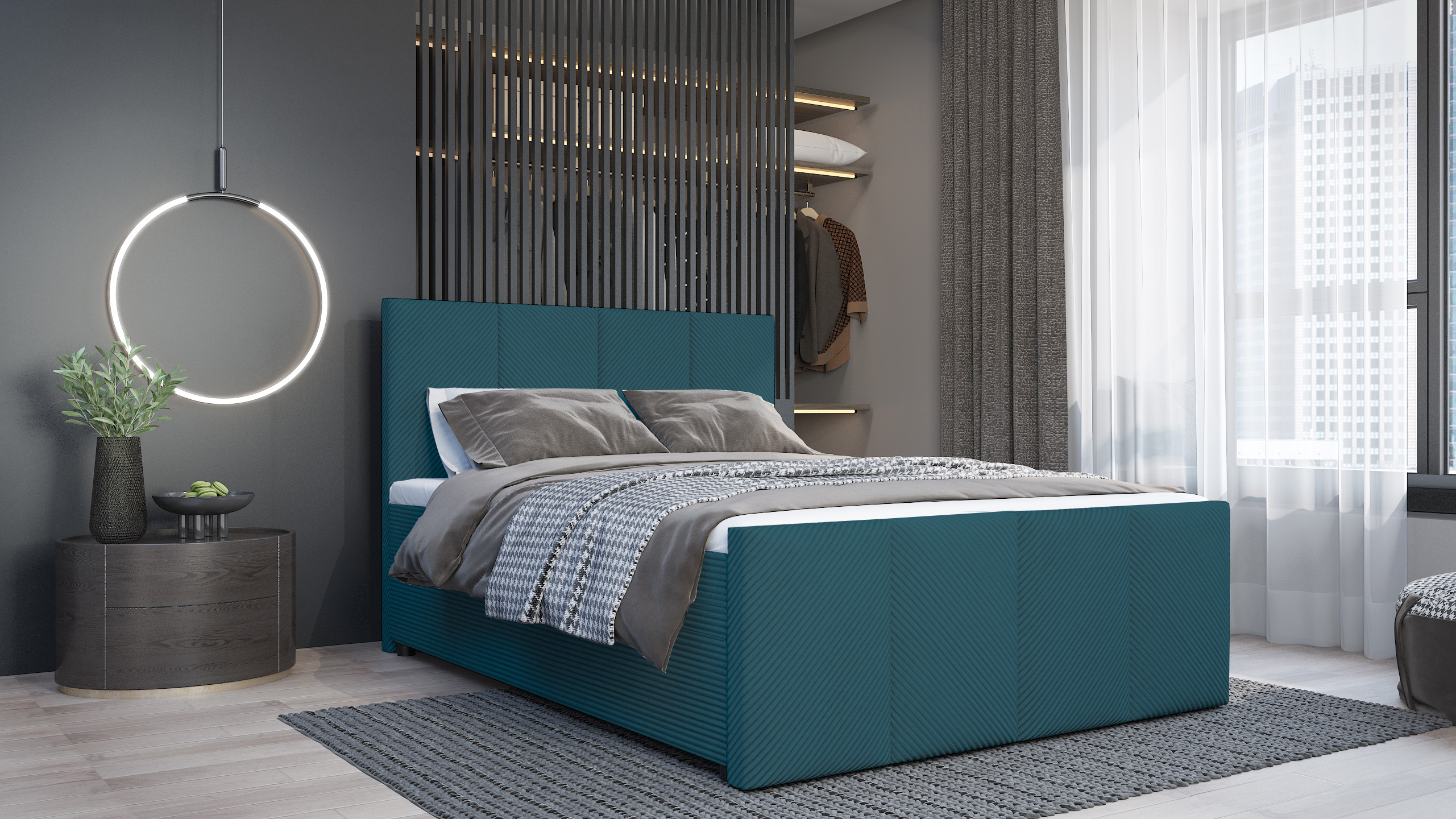 Levně SFAB Kontinentální čalouněná postel MILANO (140x200 cm) Barva látky: Petrolejová (Lincoln 75)