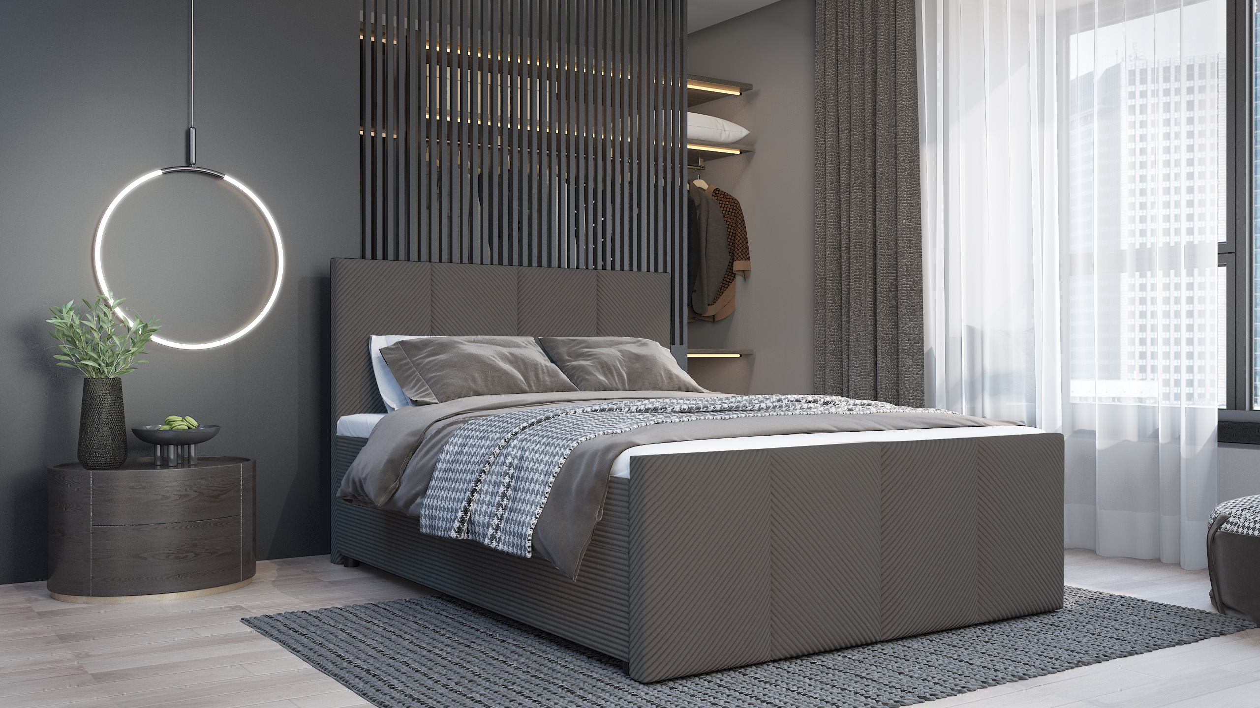 SFAB Kontinentální čalouněná postel MILANO (140x200 cm) Barva látky: Tmavá šedá (Lincoln 90)