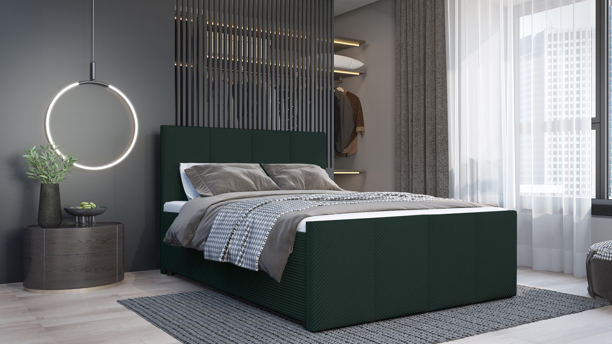 Levně SFAB Kontinentální čalouněná postel MILANO (160x200 cm) Barva látky: Tmavá zelená (Lincoln 39)