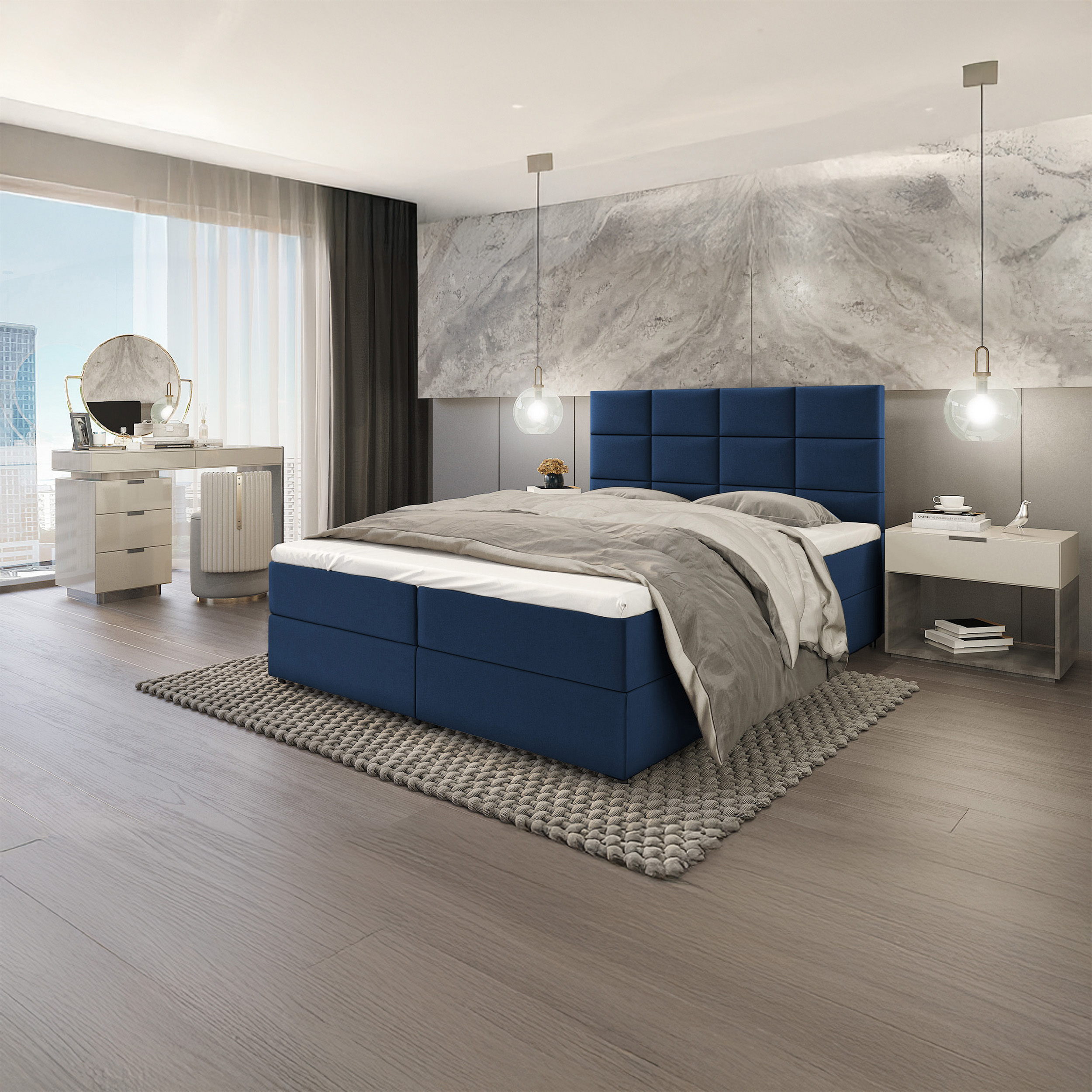 SFAB Kontinentální čalouněná postel MERCURY (90x200 cm) Barva látky: Modrá (Riviera 81)