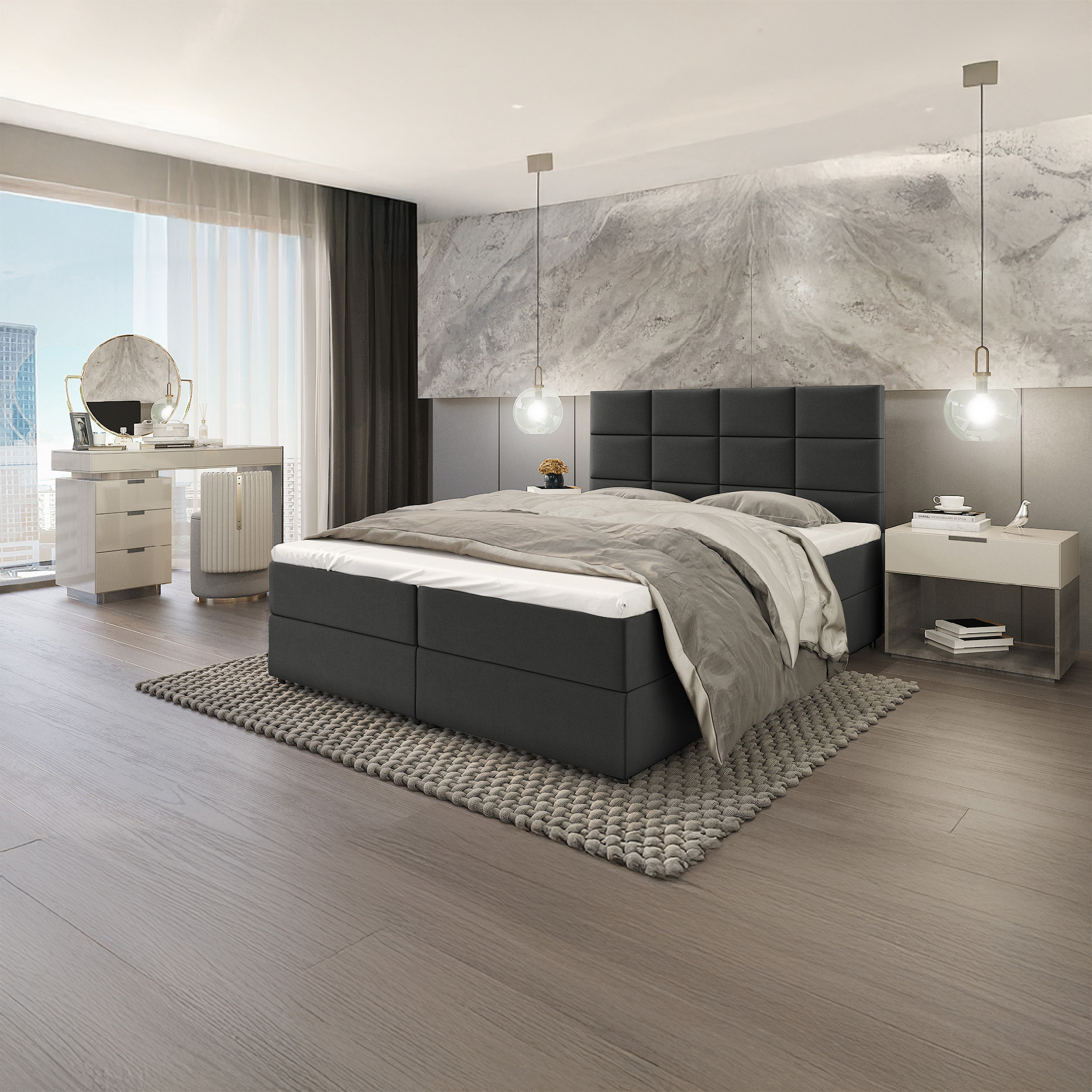 SFAB Kontinentální čalouněná postel MERCURY (90x200 cm) Barva látky: Šedá (Riviera 97)