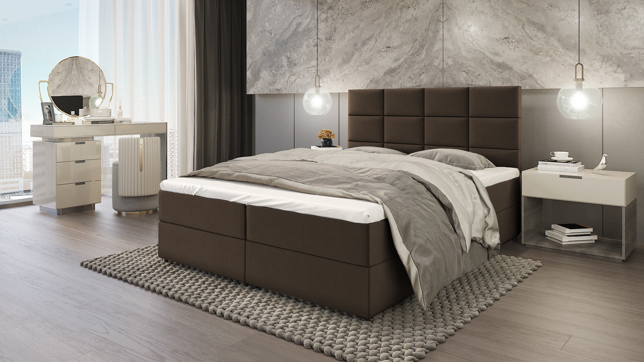 Levně SFAB Kontinentální čalouněná postel MERCURY (90x200 cm) Barva látky: Hnědá (Riviera 26)