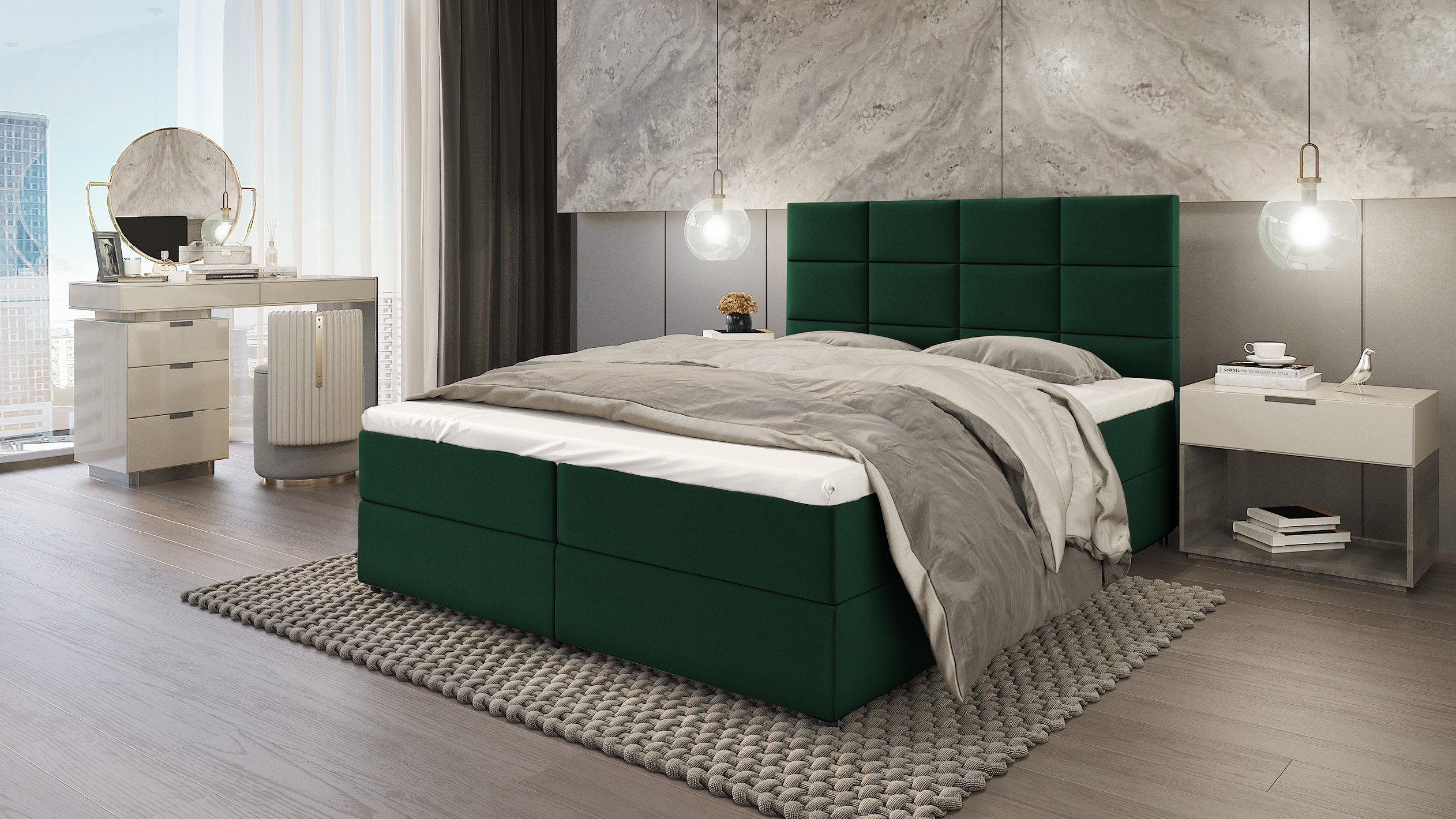 Levně SFAB Kontinentální čalouněná postel MERCURY (90x200 cm) Barva látky: Láhvově zelená (Riviera 38)