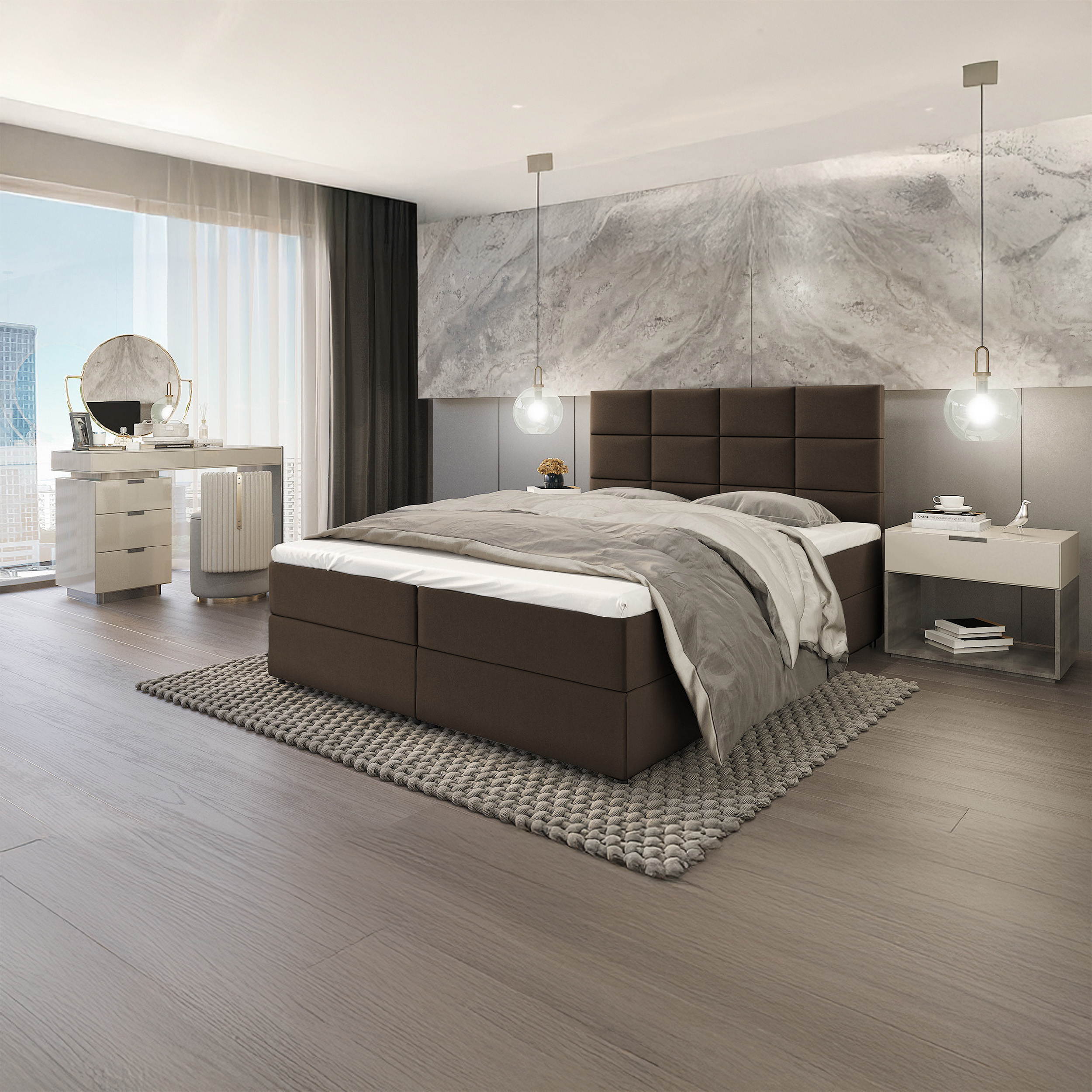 SFAB Kontinentální čalouněná postel MERCURY (120x200 cm) Barva látky: Hnědá (Riviera 26)