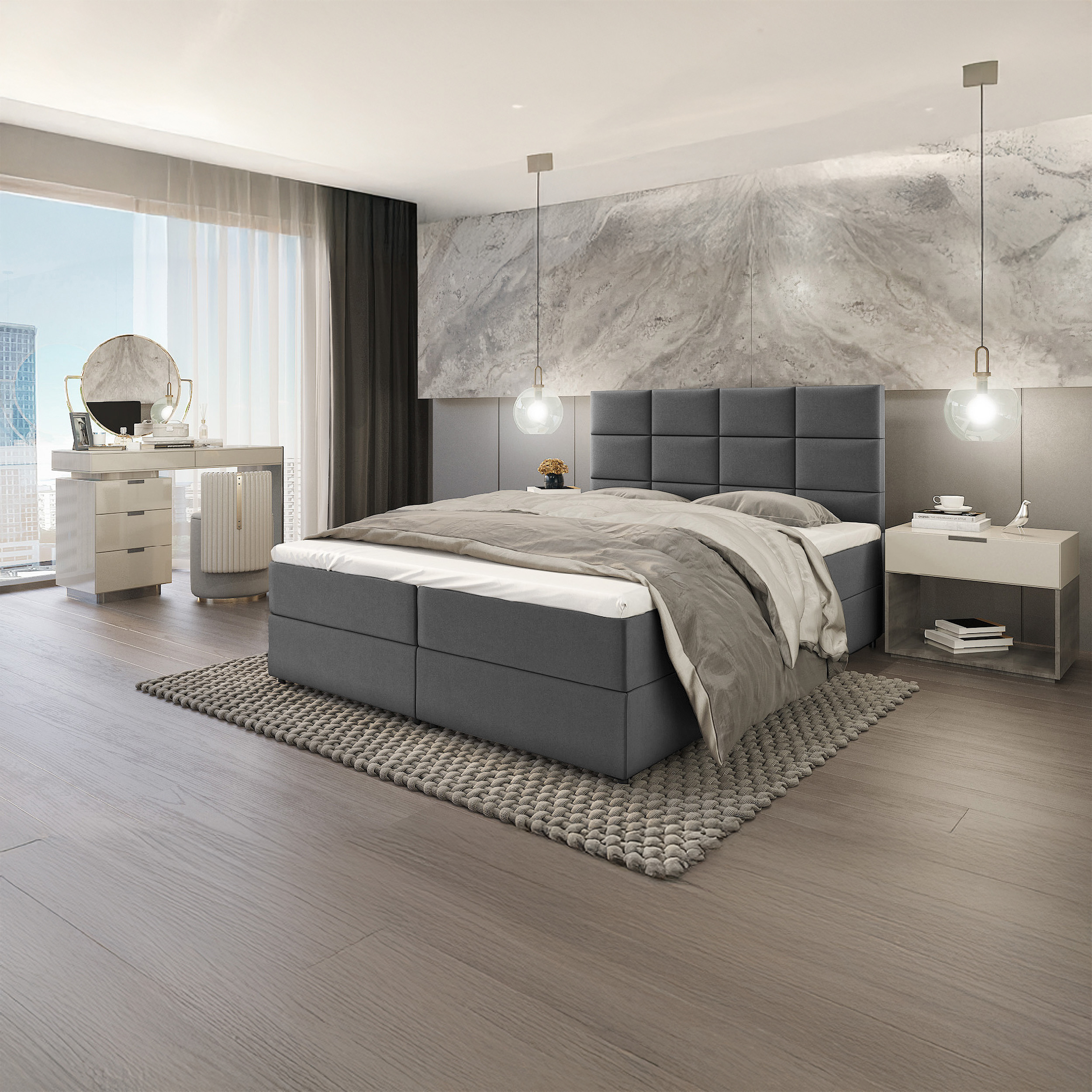 SFAB Kontinentální čalouněná postel MERCURY (120x200 cm) Barva látky: RIVIERA 91 (Světlá šedá)