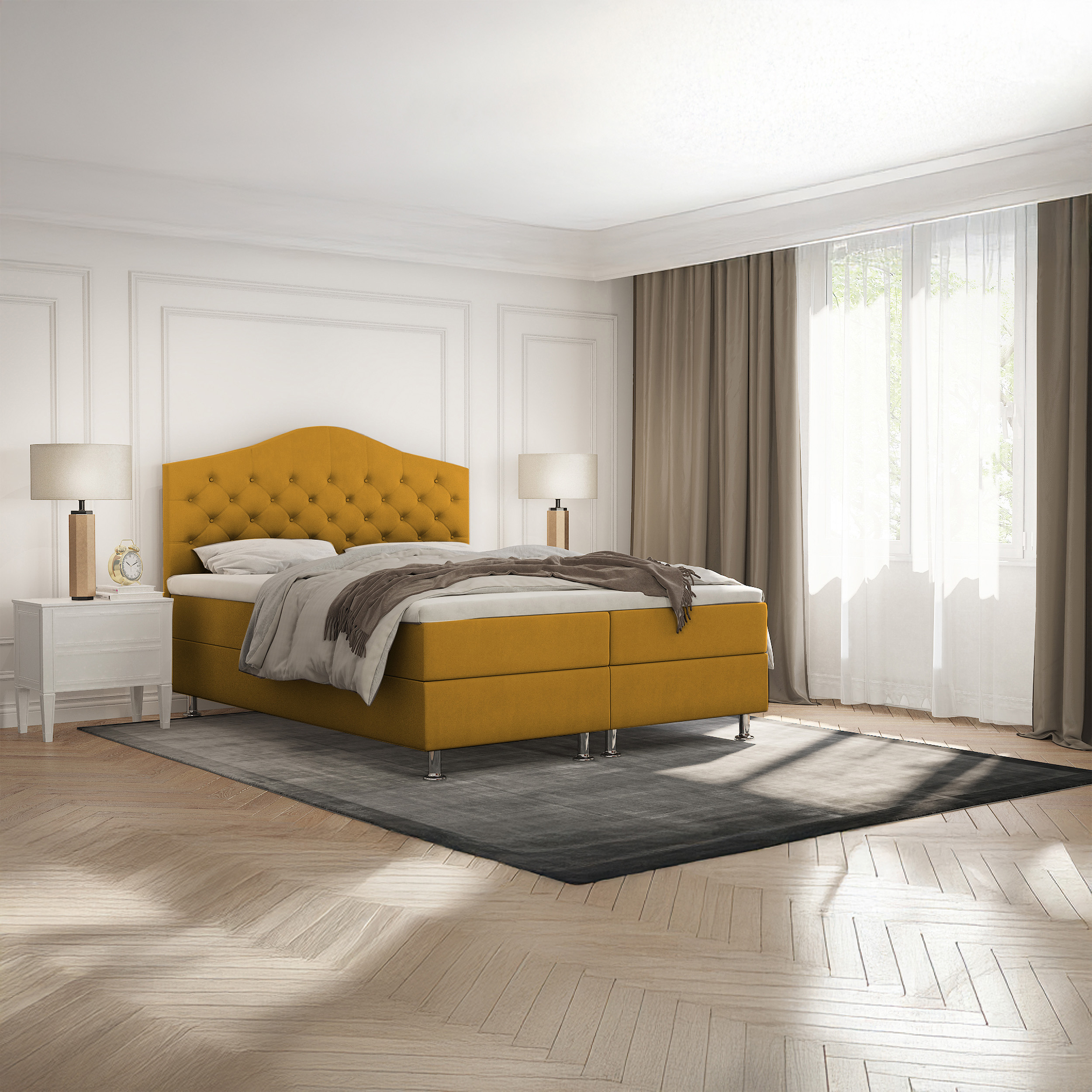 SFAB Kontinentální čalouněná postel MARS (90x200 cm) Látka Velutto: Velutto 08 - Hořčicová