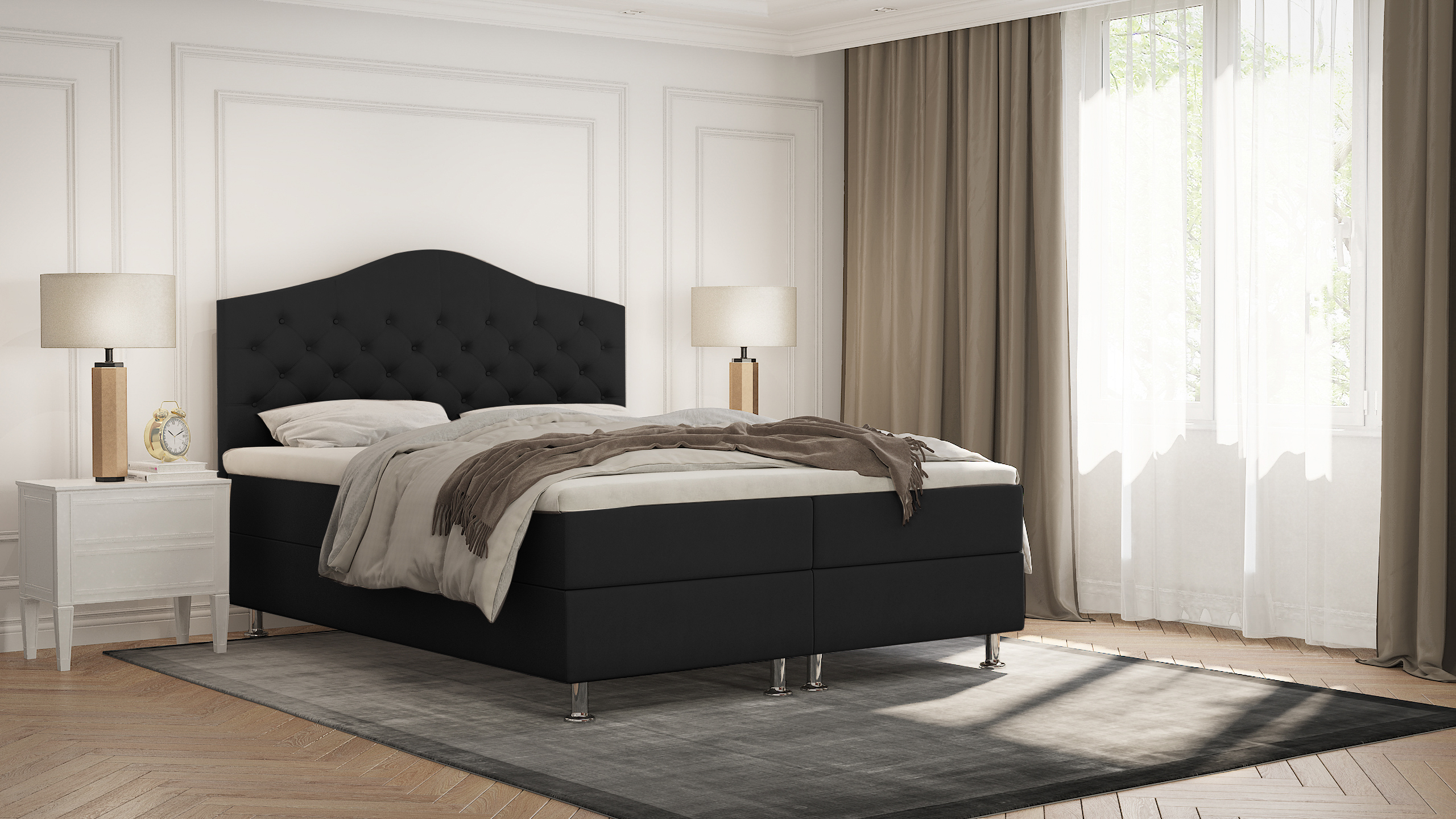 Levně SFAB Kontinentální čalouněná postel MARS (90x200 cm) Látka Velutto: Velutto 20 - Černá