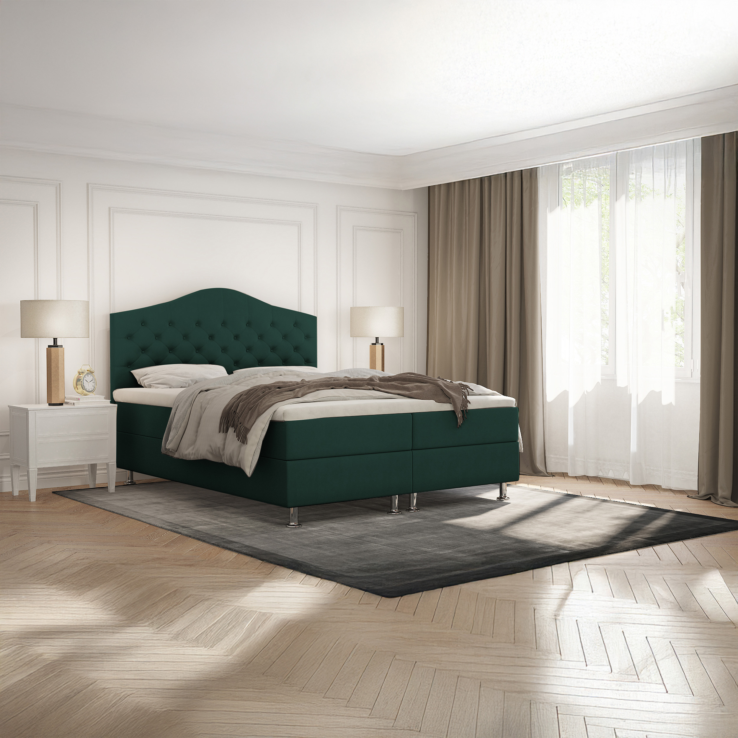 SFAB Kontinentální čalouněná postel MARS (90x200 cm) Látka Velutto: Velutto 10 - Zelená