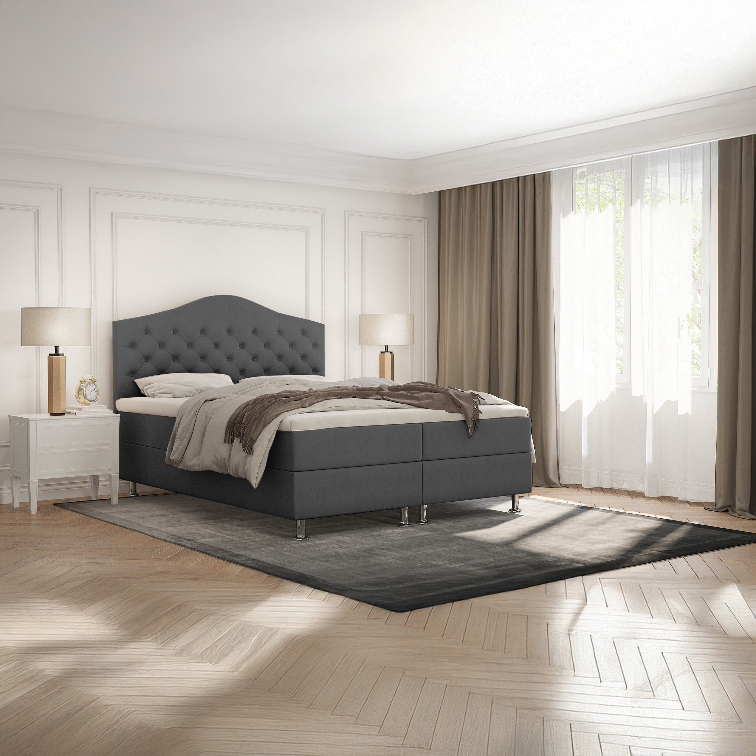 SFAB Kontinentální čalouněná postel MARS (90x200 cm) Látka Velutto: Velutto 18 - Šedá