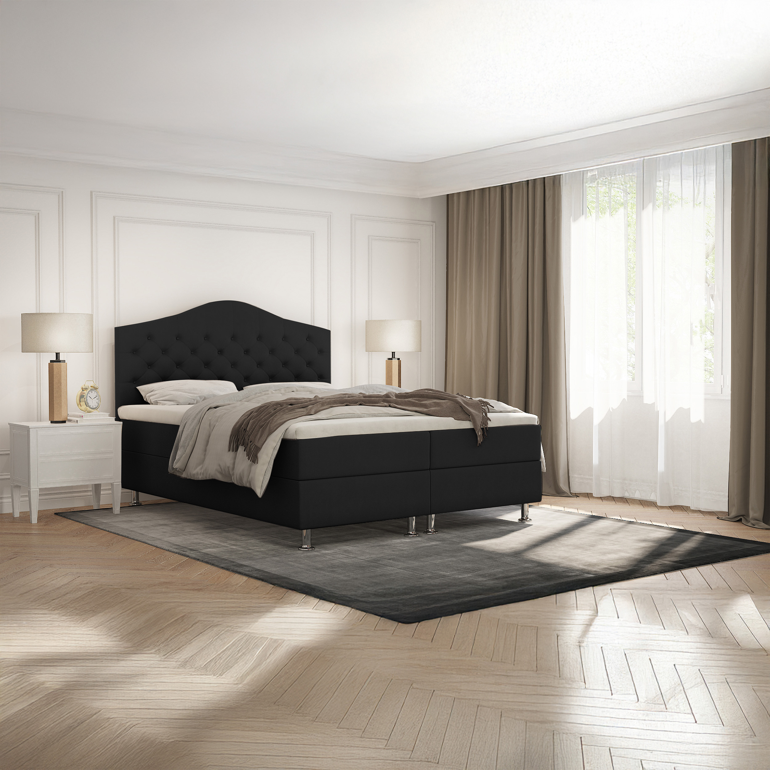 SFAB Kontinentální čalouněná postel MARS (90x200 cm) Látka Velutto: Velutto 20 - Černá