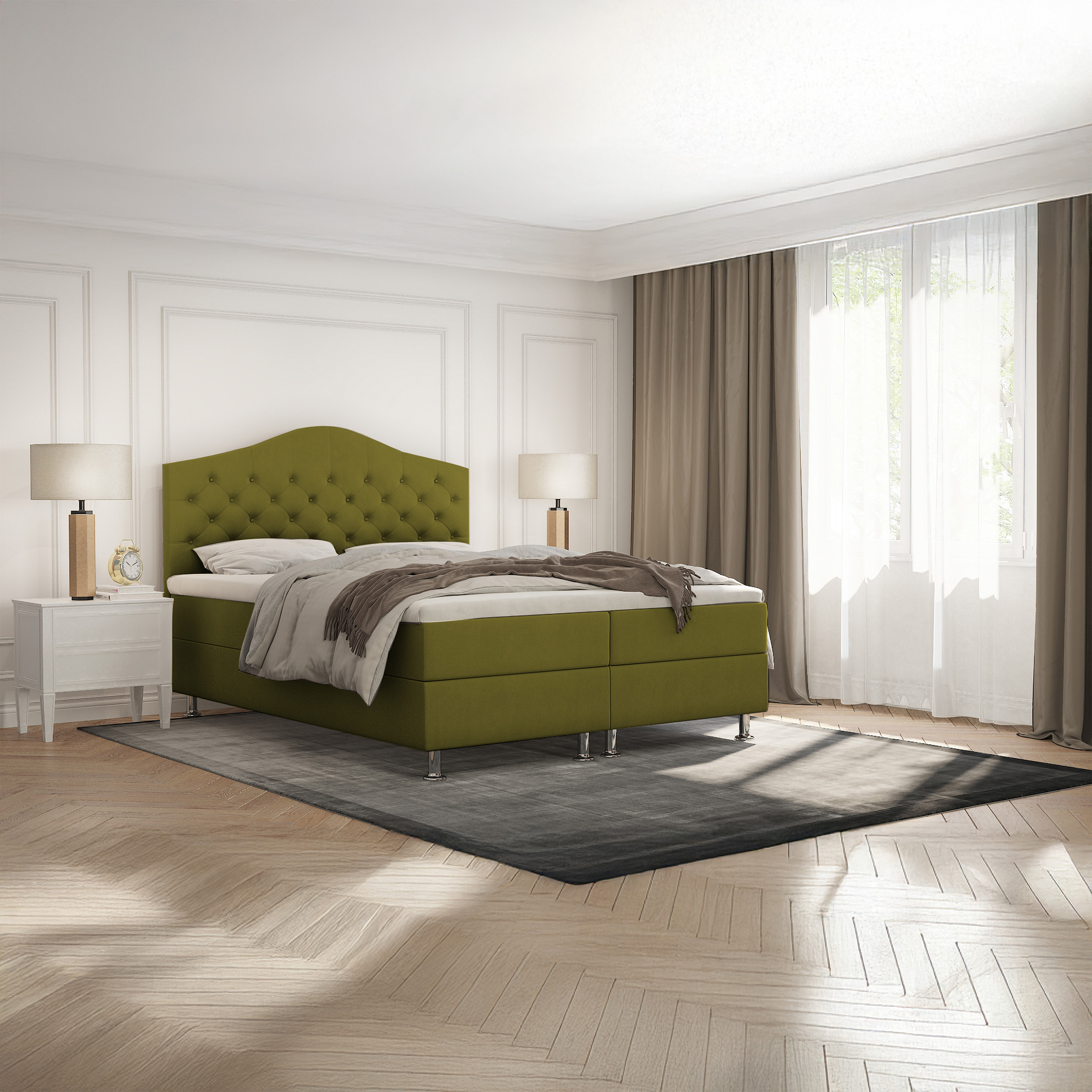 SFAB Kontinentální čalouněná postel MARS (120x200 cm) Látka Velutto: Velutto 09 - Olivová