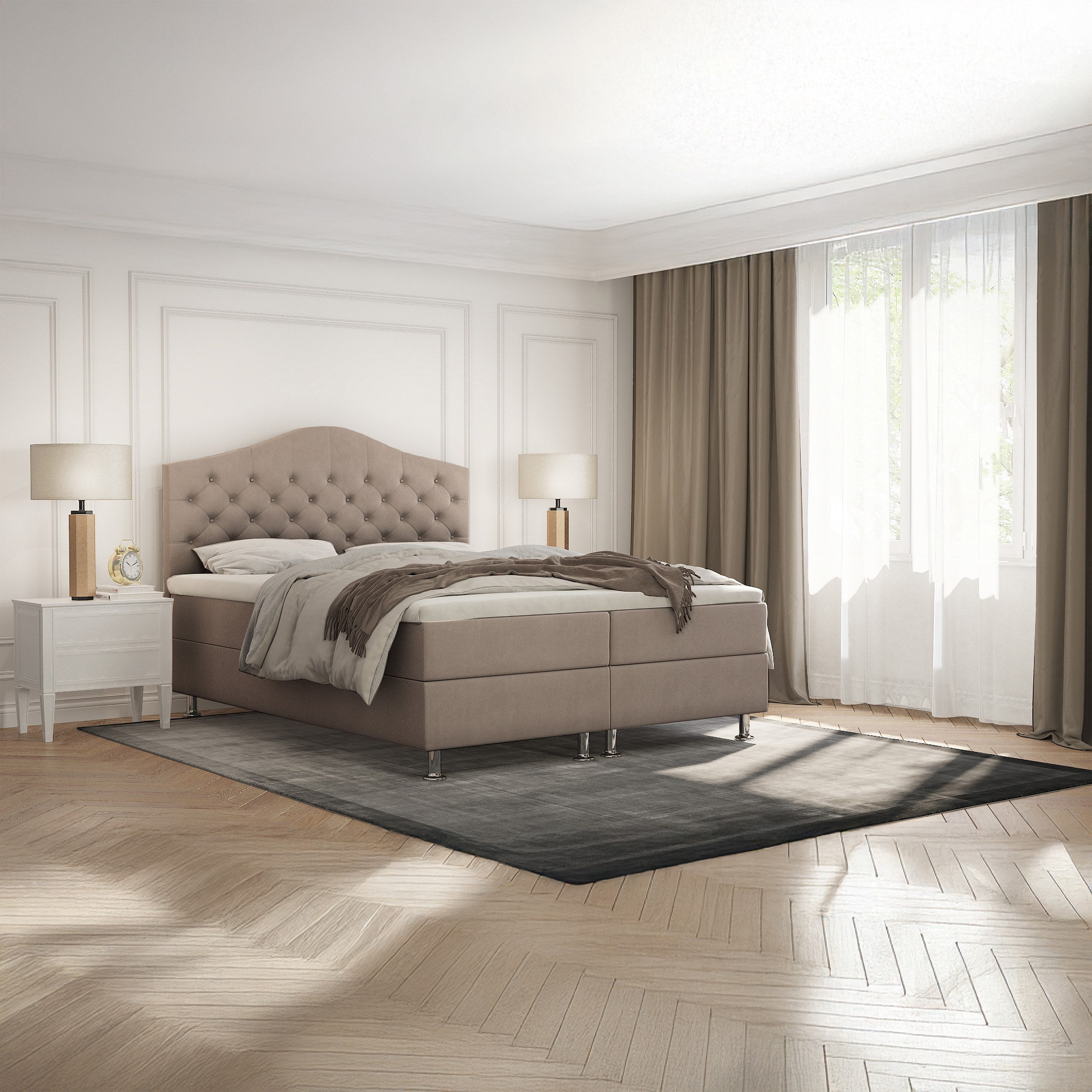 SFAB Kontinentální čalouněná postel MARS (140x200 cm) Látka Velutto: Velutto 02 - Béžová