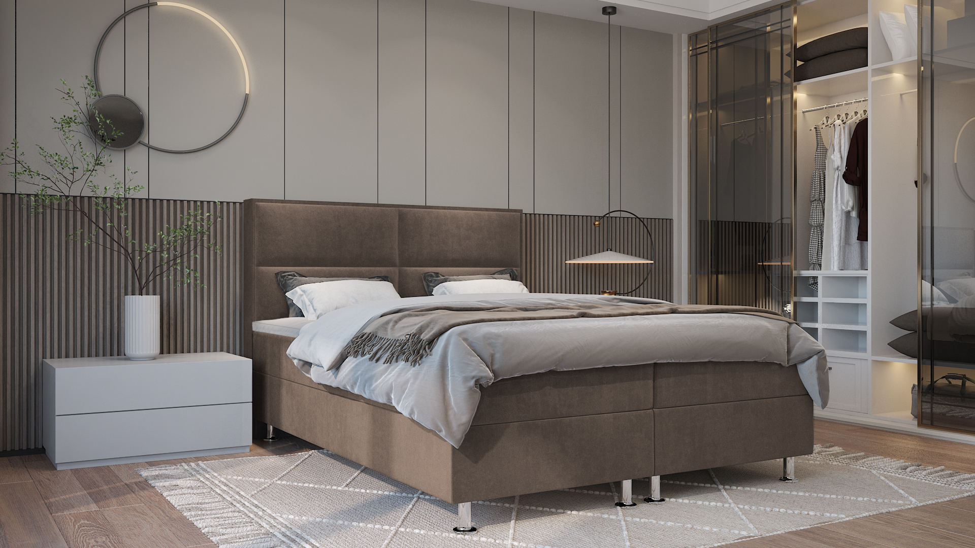 SFAB Kontinentální čalouněná postel ALBA (90x200 cm) Barva látky: MONOLITH 15 (Střední hnědá)