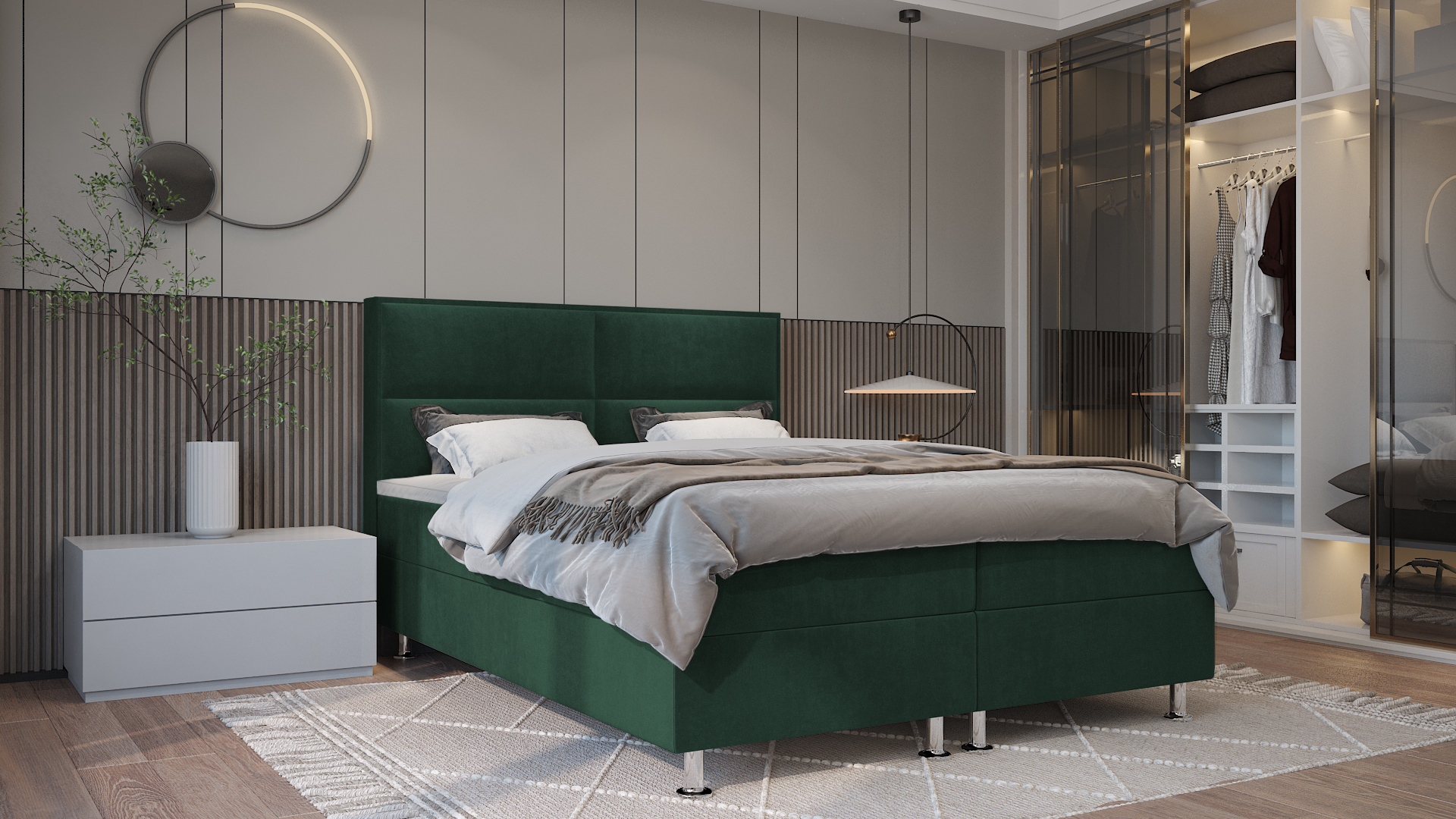 SFAB Kontinentální čalouněná postel ALBA (120x200 cm) Barva látky: Láhvově zelená (Monolith 37)