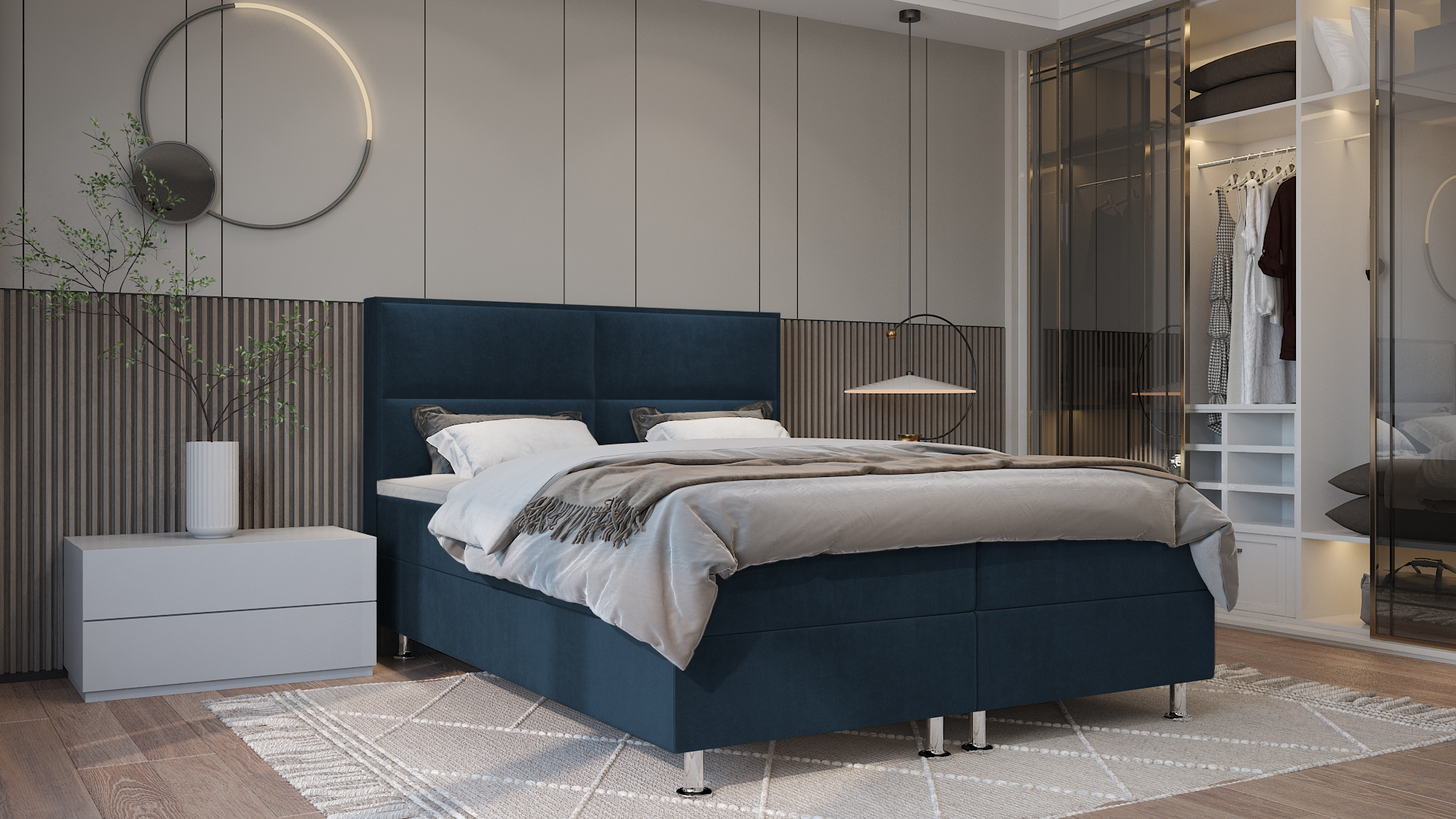 SFAB Kontinentální čalouněná postel ALBA (180x200 cm) Barva látky: MONOLITH 77 (Námořnická modrá)