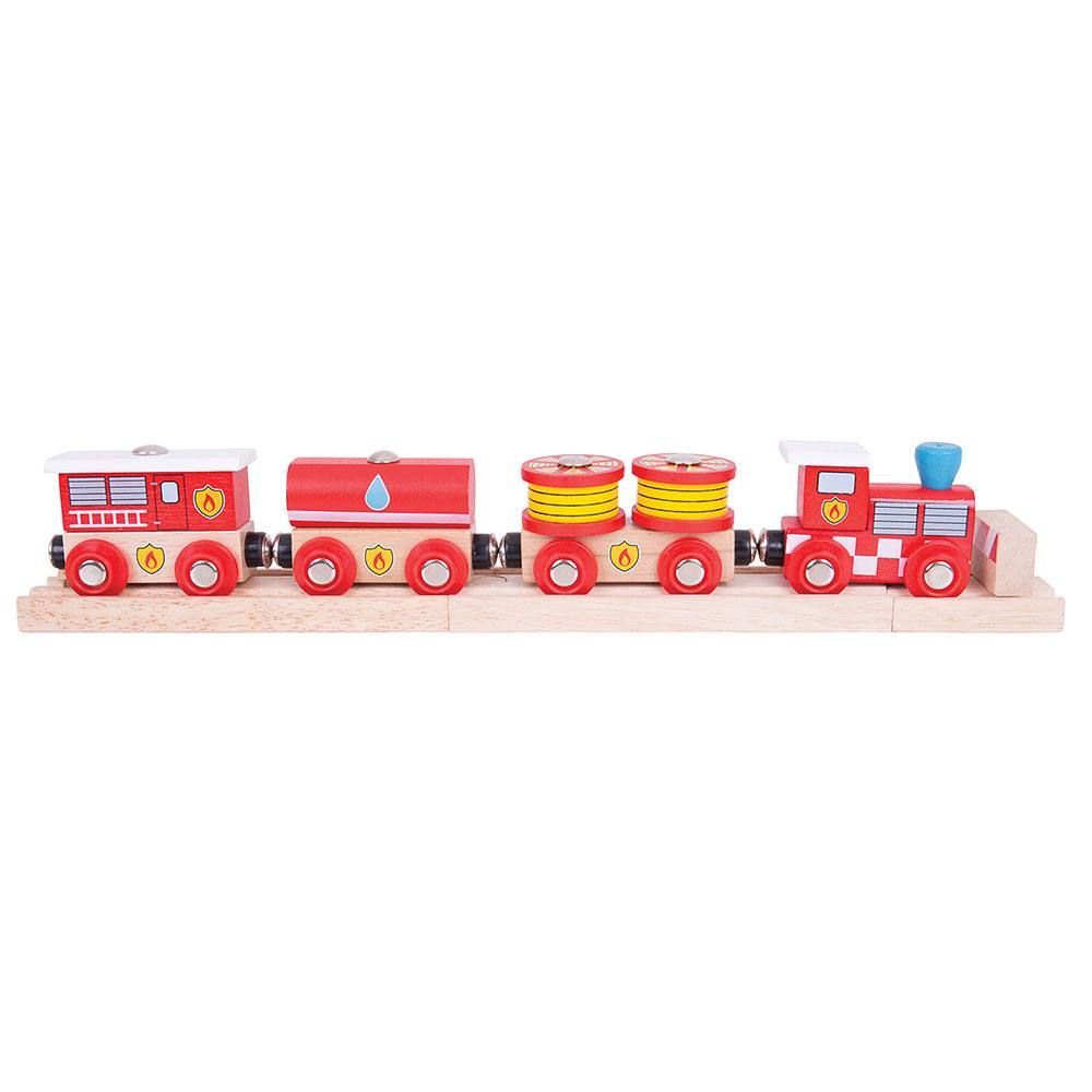 Bigjigs Rail Dřevěný hasičský vlak + 3 koleje