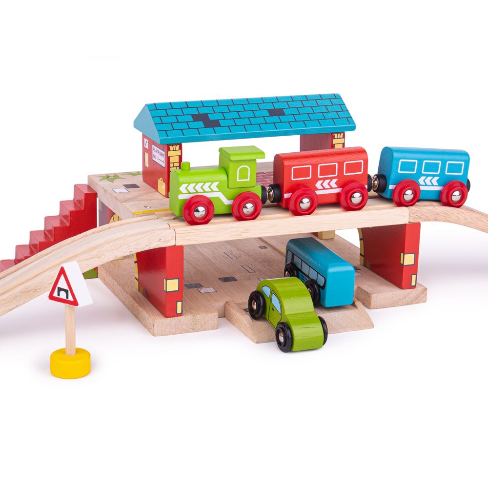 Bigjigs Rail Dřevěné nádraží nad cestou