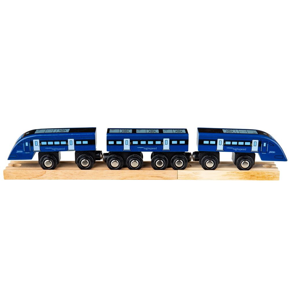 Bigjigs Rail Dřevěný rychlík High Speed 1 modrý