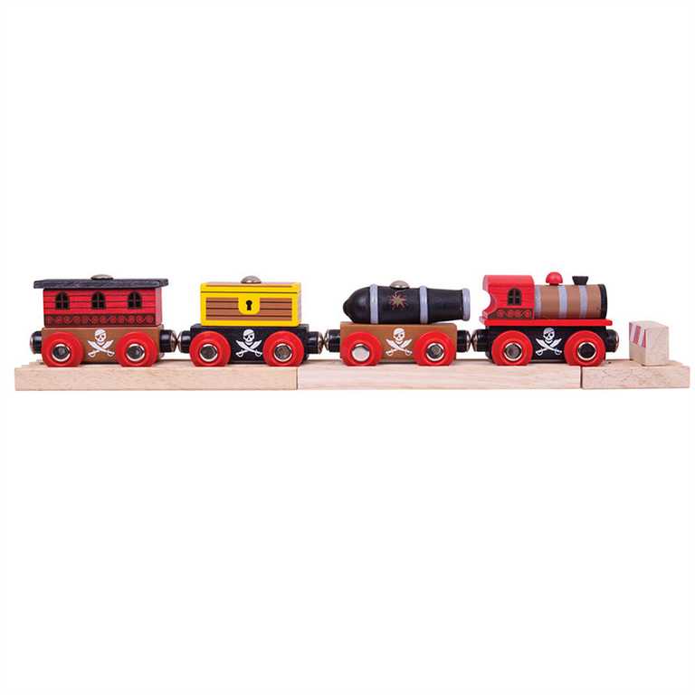 Levně Bigjigs Rail Dřevěná pirátský vlak + 3 koleje