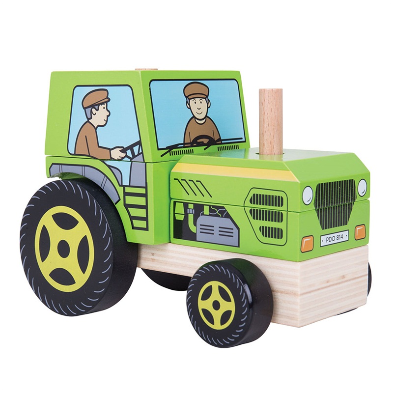 Levně Bigjigs Toys Dřevěný nasazování traktor