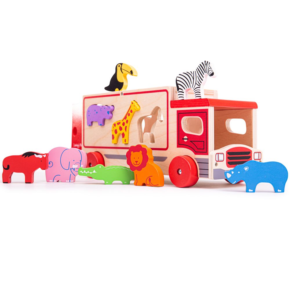 Levně Bigjigs Toys Dřevěné auto se zvířátky Safari