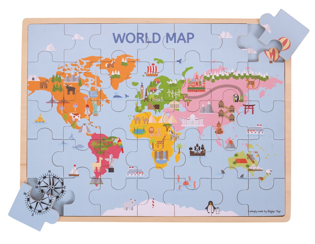 Levně Bigjigs Toys Dřevěná puzzle mapa světa