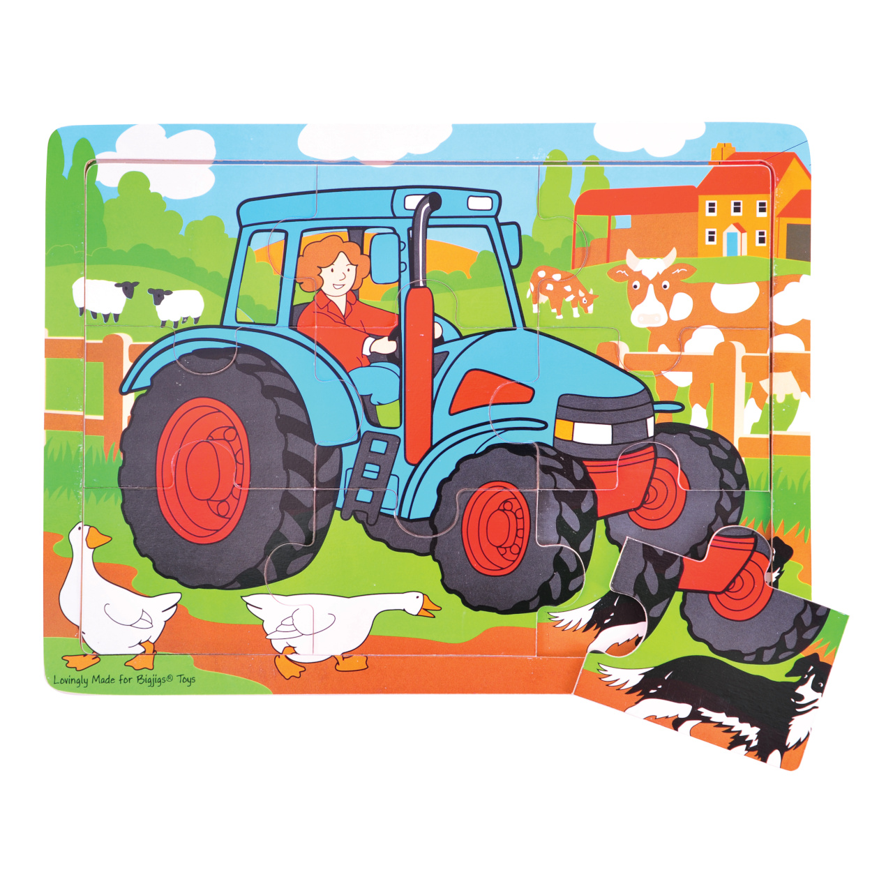 Levně Bigjigs Toys Dřevěné puzzle - Traktor 9 dílků