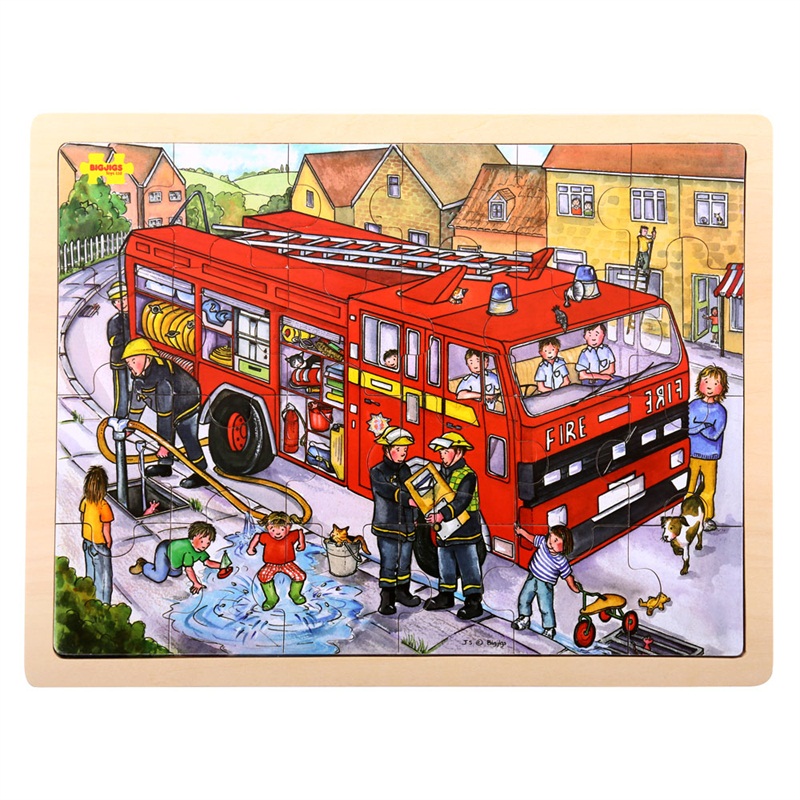 Bigjigs Toys Dřevěné puzzle - Hasiči, 24 dílků