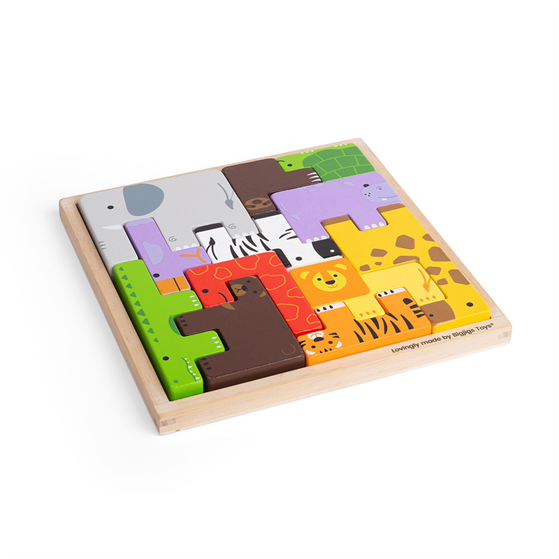 Levně Bigjigs Toys Dřevěné kostky puzzle - Zvířátka Safari