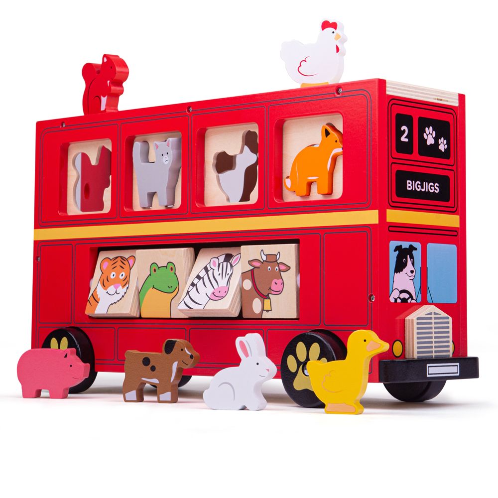 Levně Bigjigs Toys Dřevěný autobus se zvířátky