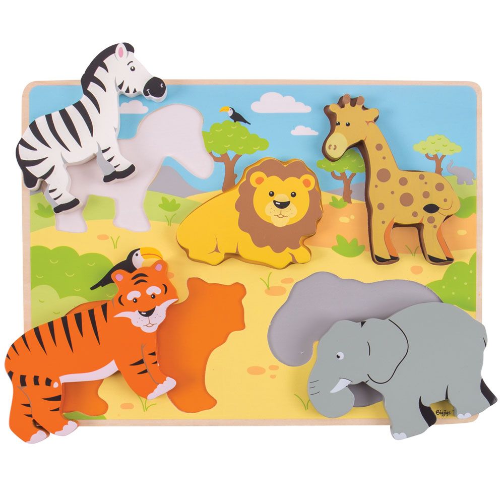 Levně Bigjigs Toys Dřevěné hrubé vkládací puzzle - Safari