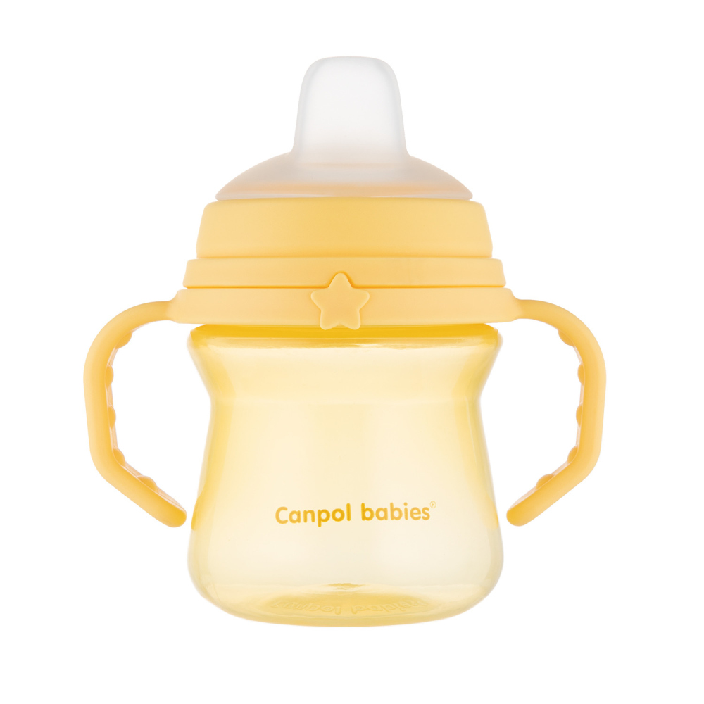 Levně Canpol babies Hrneček se silikonovým pítkem FirstCup 150ml žlutý