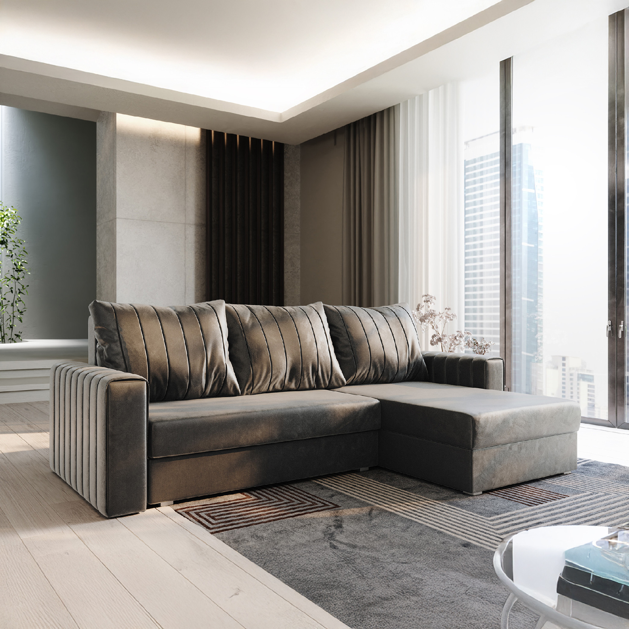 PRM Rohová sedačka KARL, 236 cm Roh pohovky: Pravý roh, Barva látky: PAROS 06 (Tmavá šedá)