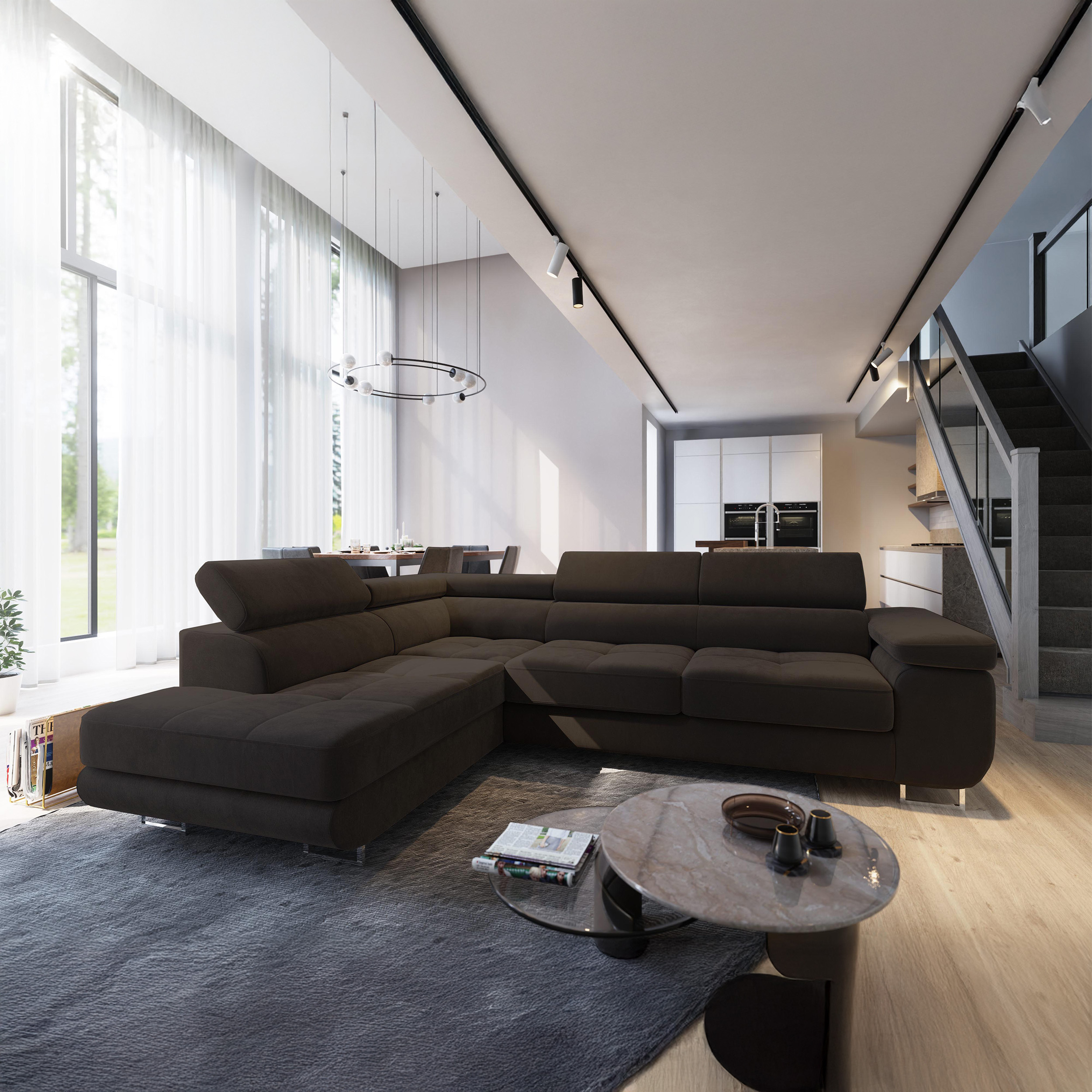 PRM Rohová sedačka SILVA, 275 cm Roh sedačky: Pravý roh, Barva látky: MONOLITH 29 (Tmavá hnědá)