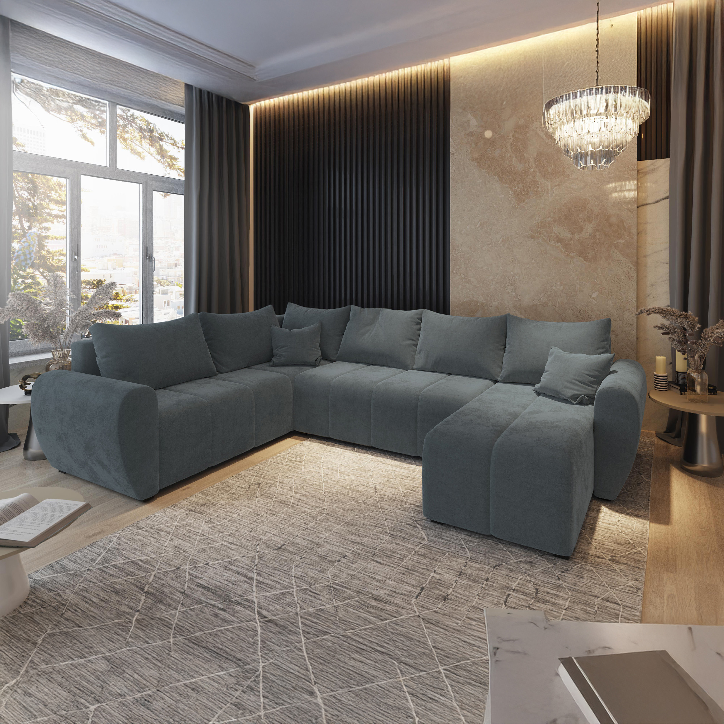 PRM Rohová sedačka MOKA XL do U, 303 cm Roh sedačky: Levý roh, Barva látky: COSMIC 104