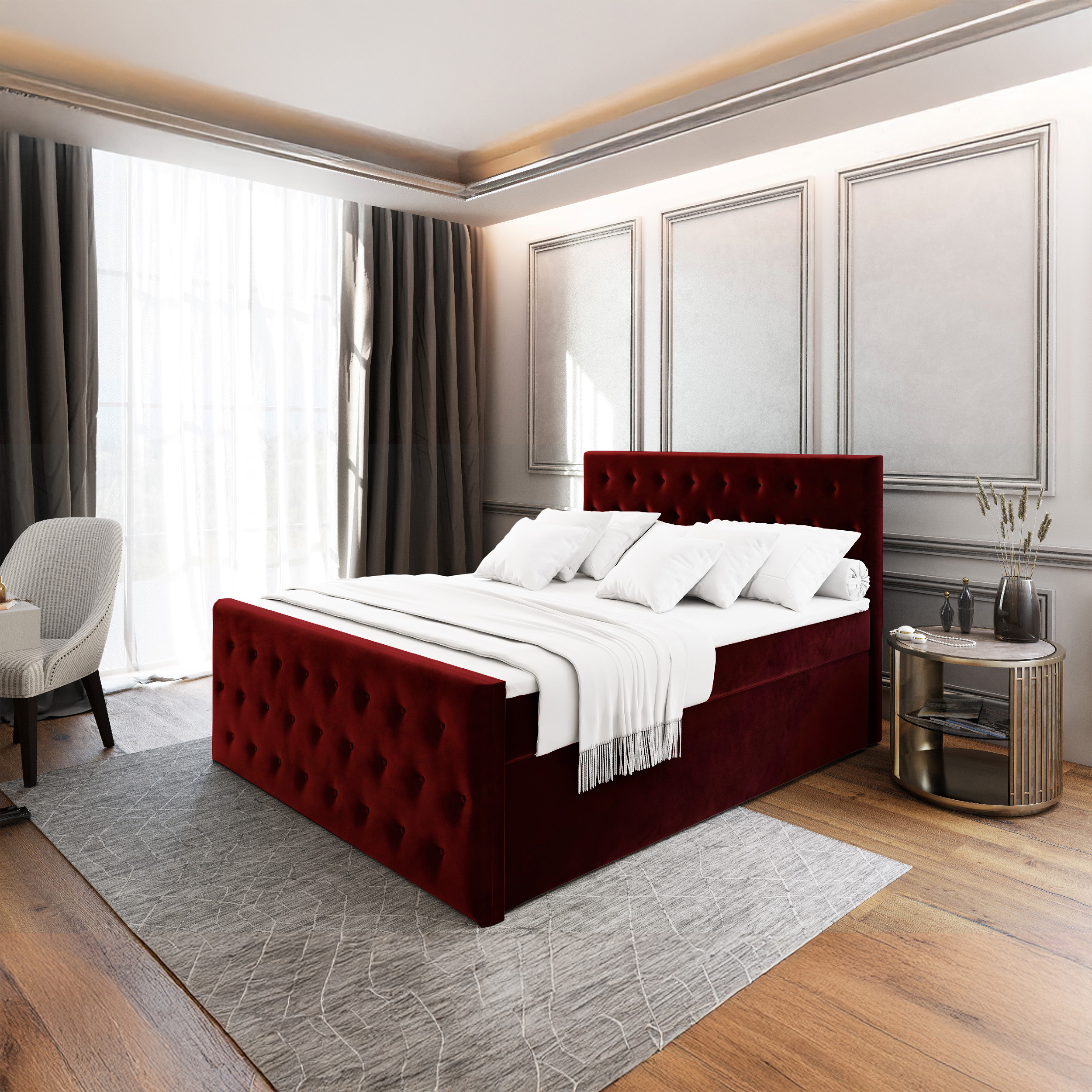 SFAB Kontinentální čalouněná postel FONT (160 x 200 cm) Barva látky: KRONOS 02 (Červená)