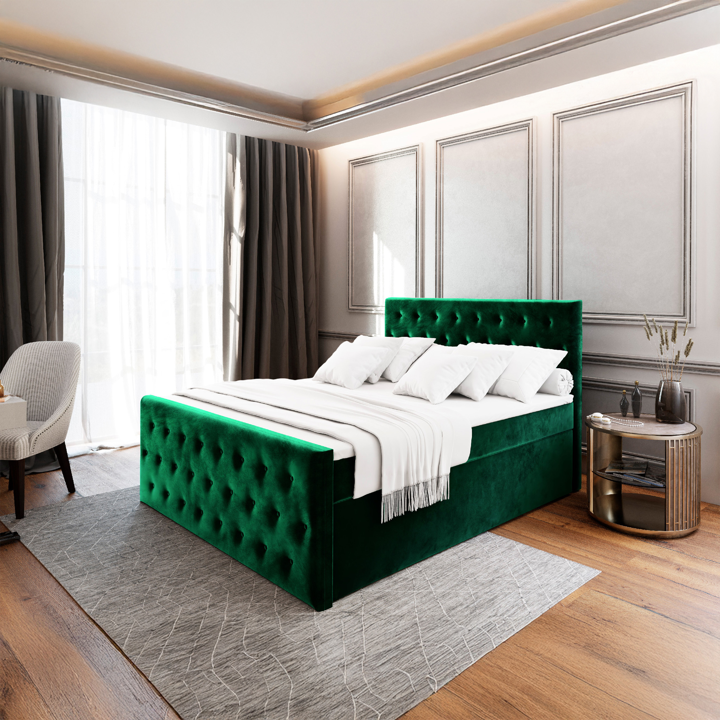 SFAB Kontinentální čalouněná postel FONT (180 x 200 cm) Barva látky: KRONOS 19 (Smaragdová zelená)