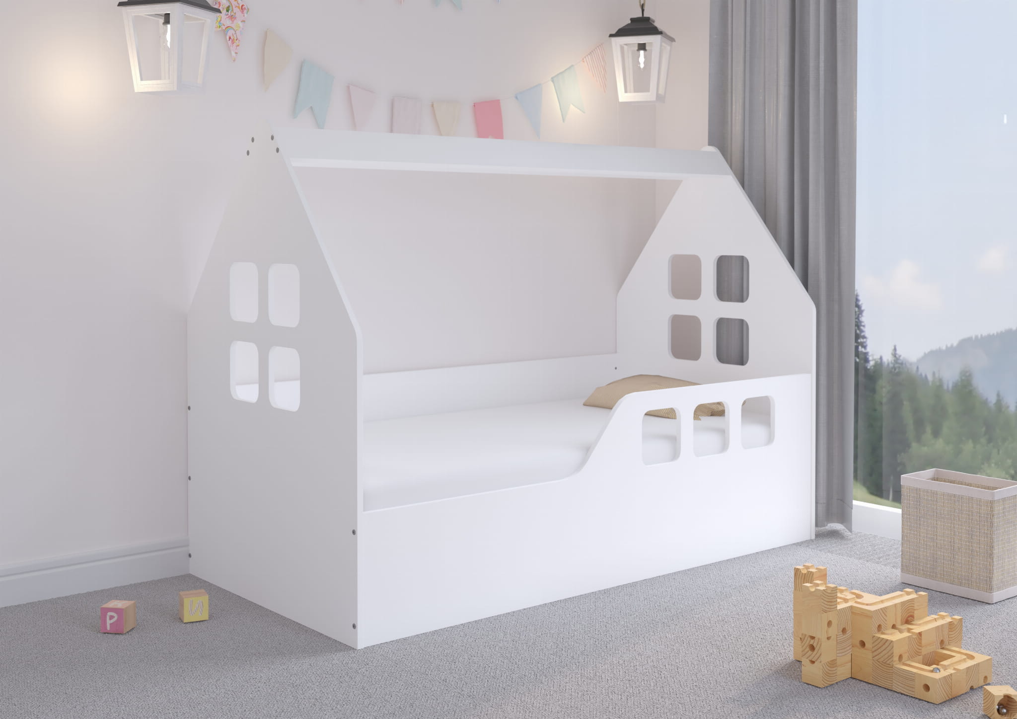 Levně WD Dětská postel ve tvaru domečku - 160 x 80 cm Bílá - 2. jakost
