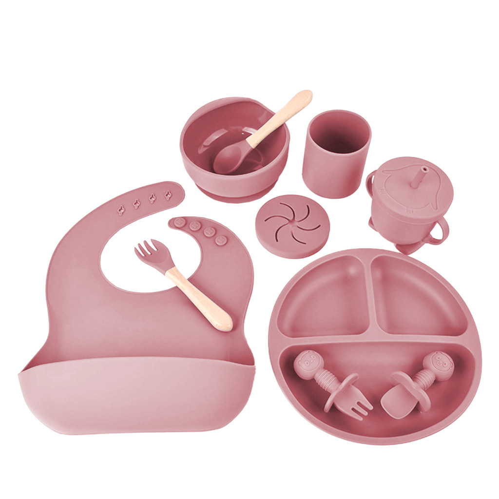 Levně Dětská silikonová jídelní sada PupyHou, 10-dílná Barva: Pink (růžová)