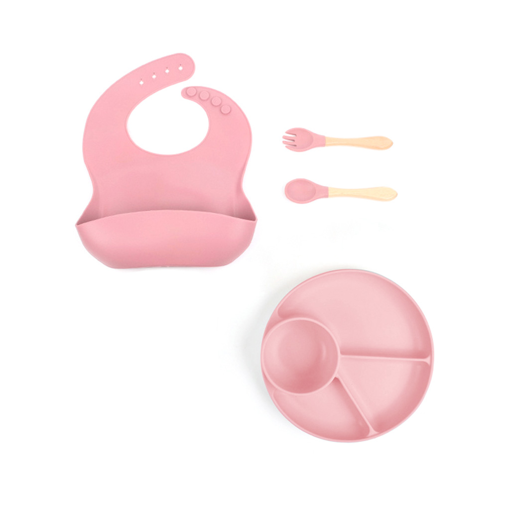 PupyHou Dětská silikonová jídelní sada PupyHou, 4-dílná Barva: Pink (růžová)