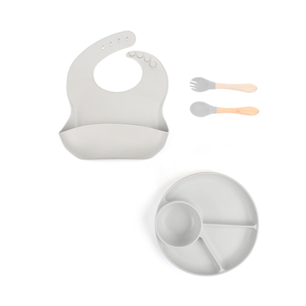 PupyHou Dětská silikonová jídelní sada PupyHou, 4-dílná Barva: Grey (šedá)