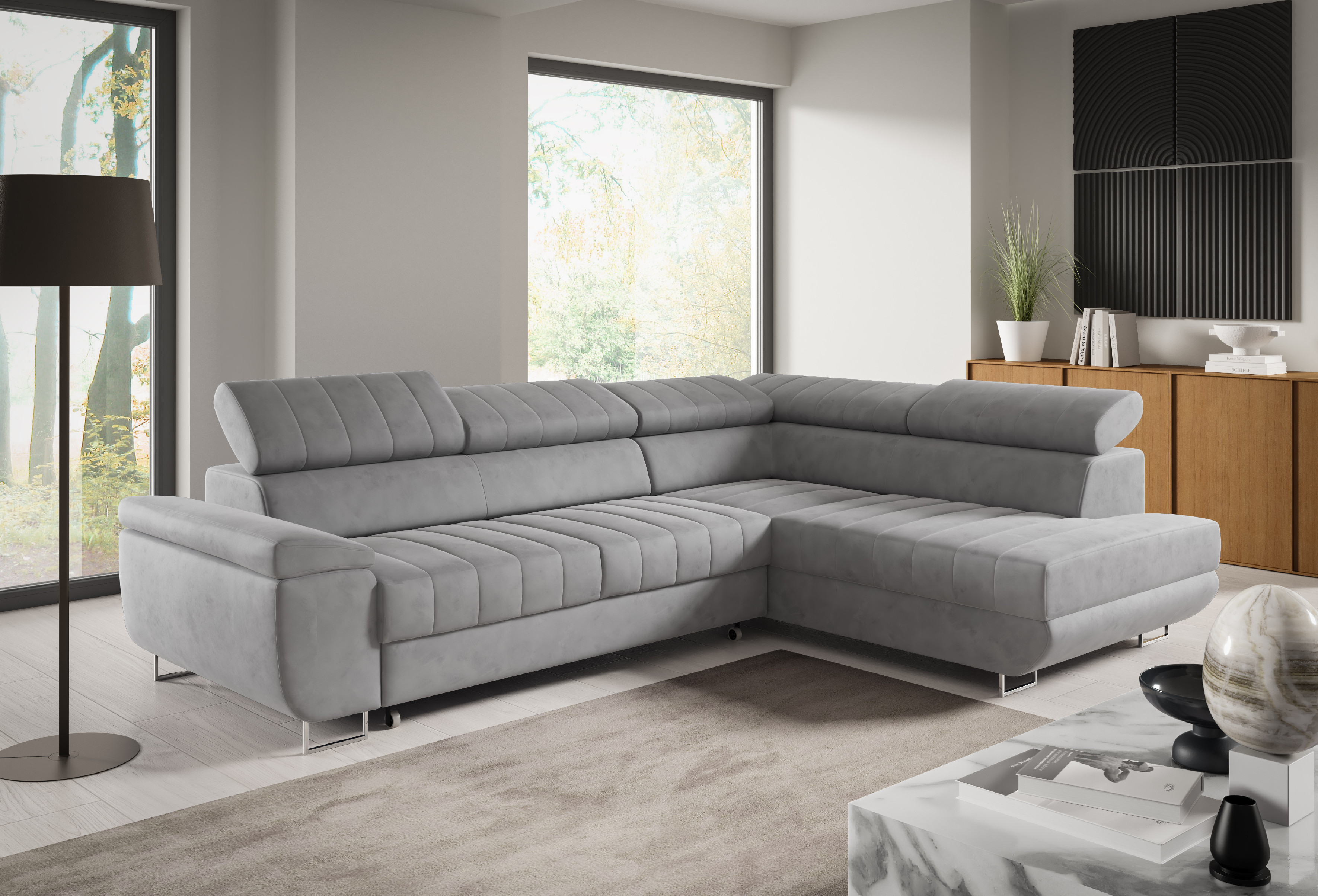 Eka Rohová sedačka HORIZONTE, 271 cm Roh sedačky: Pravý roh, Barva látky: MONOLITH 84 (Světlá šedá)