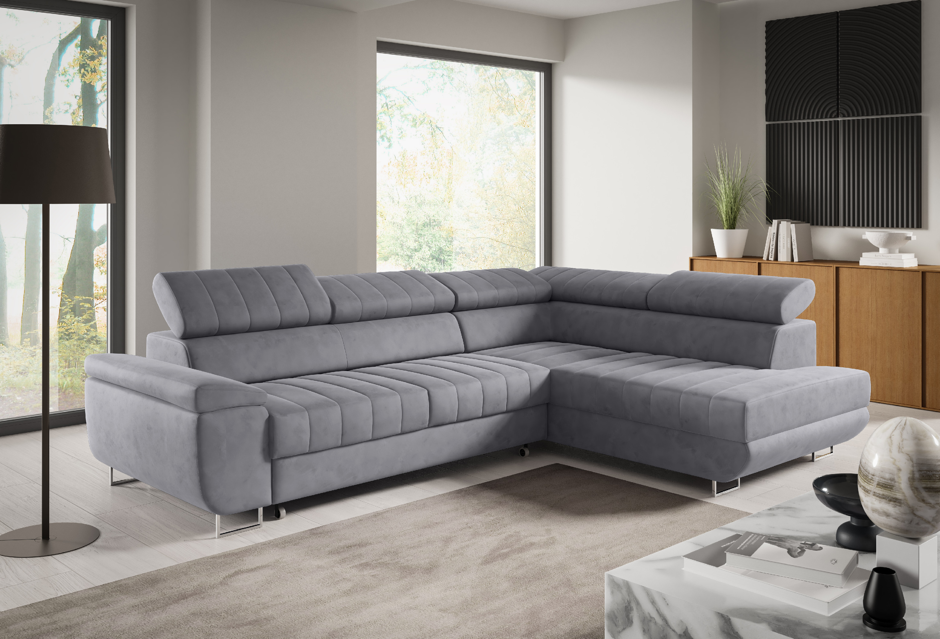 Eka Rohová sedačka HORIZONTE, 271 cm Roh sedačky: Levý roh, Barva látky: MONOLITH 85 (Šedá)