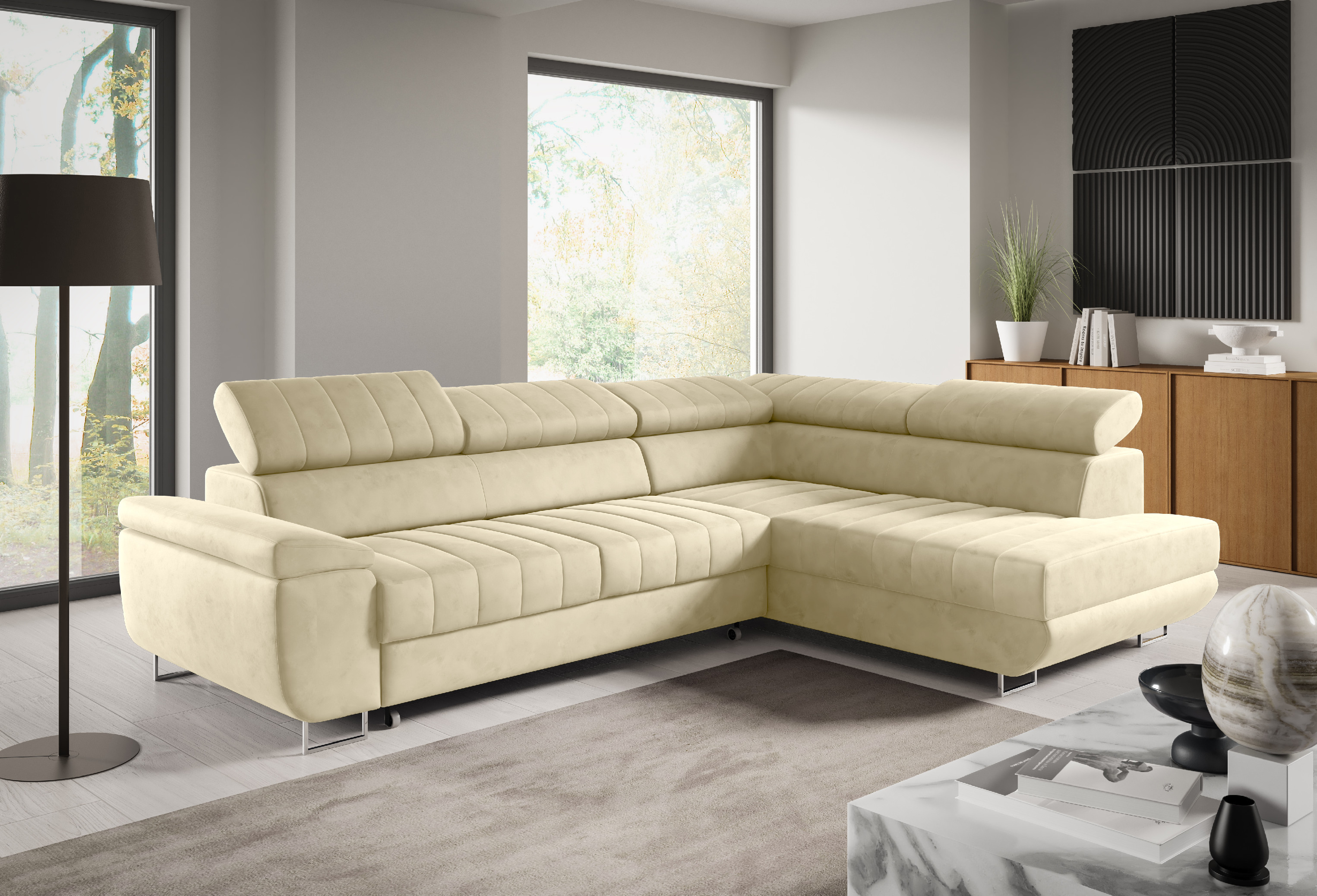 Eka Rohová sedačka HORIZONTE, 271 cm Roh sedačky: Levý roh, Barva látky: MONOLITH 02 (Krémově bílá)