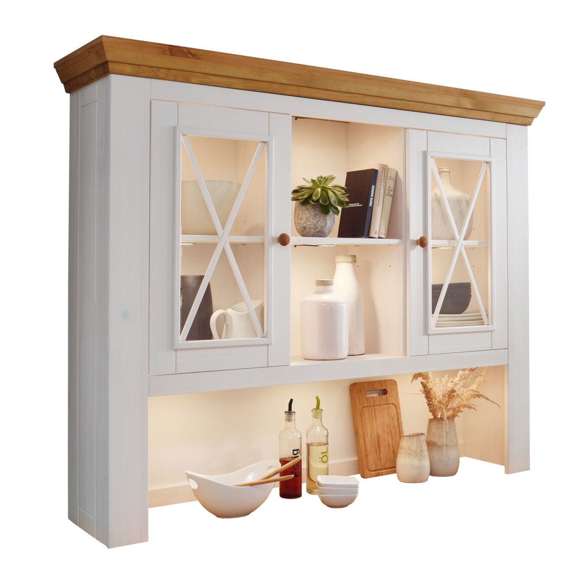 GK Nástavec ke komodě z masivu borovice MARTA III, Bílá 148 cm