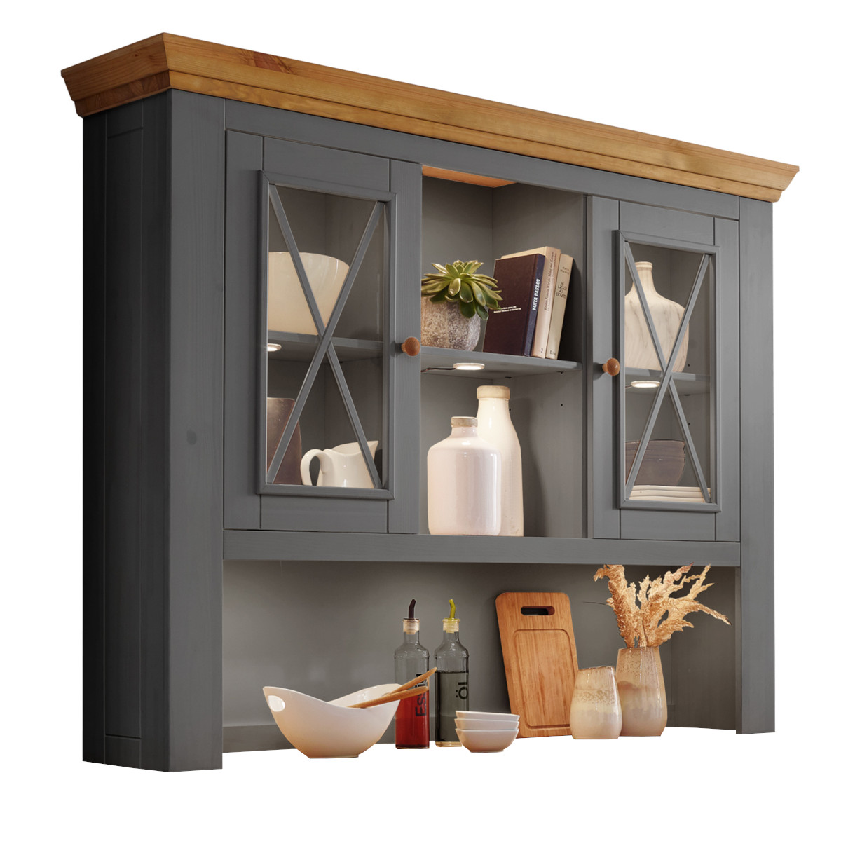 GK Nástavec ke komodě z masivu borovice MARTA III, Grafit 148 cm