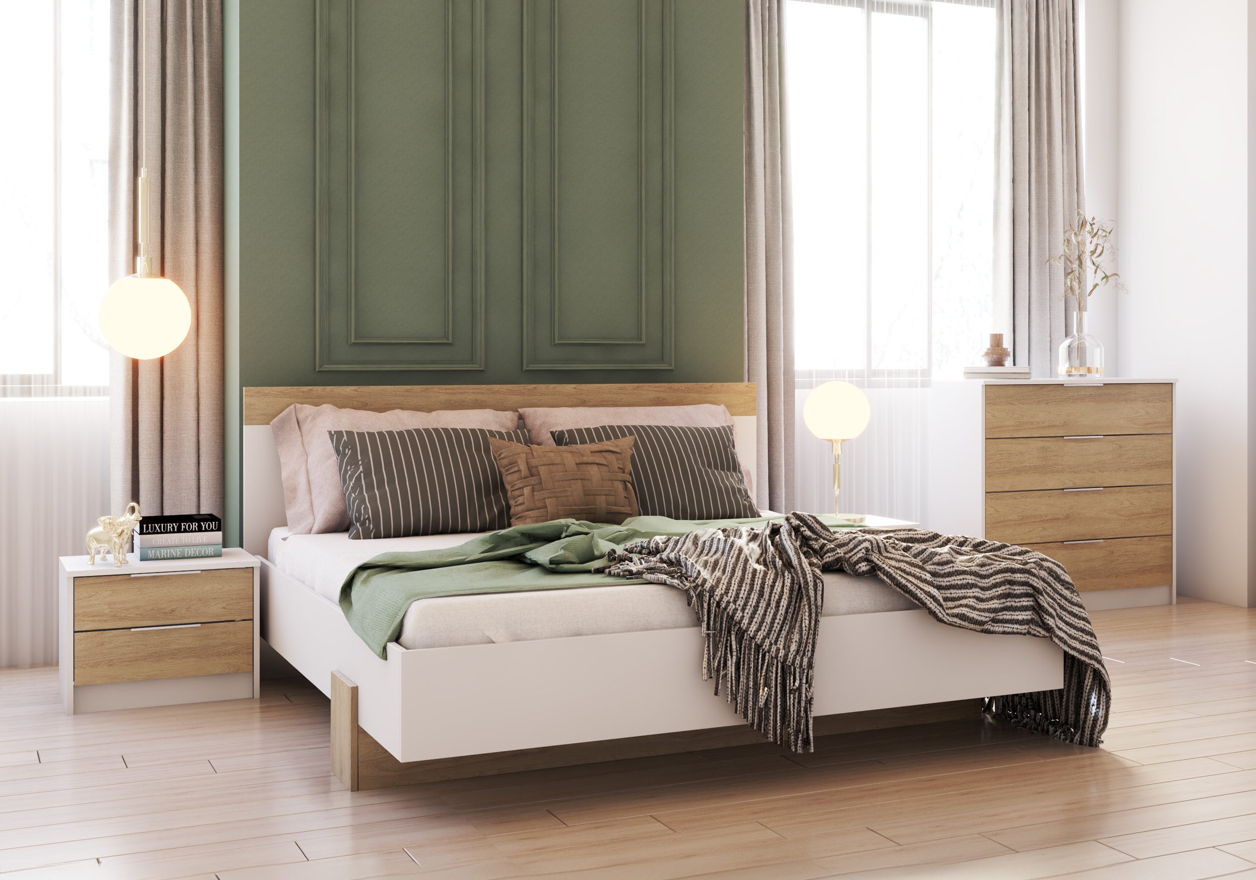 IDZ Noční stolek GALAXY, 50 cm Dub Hikora/Bílá