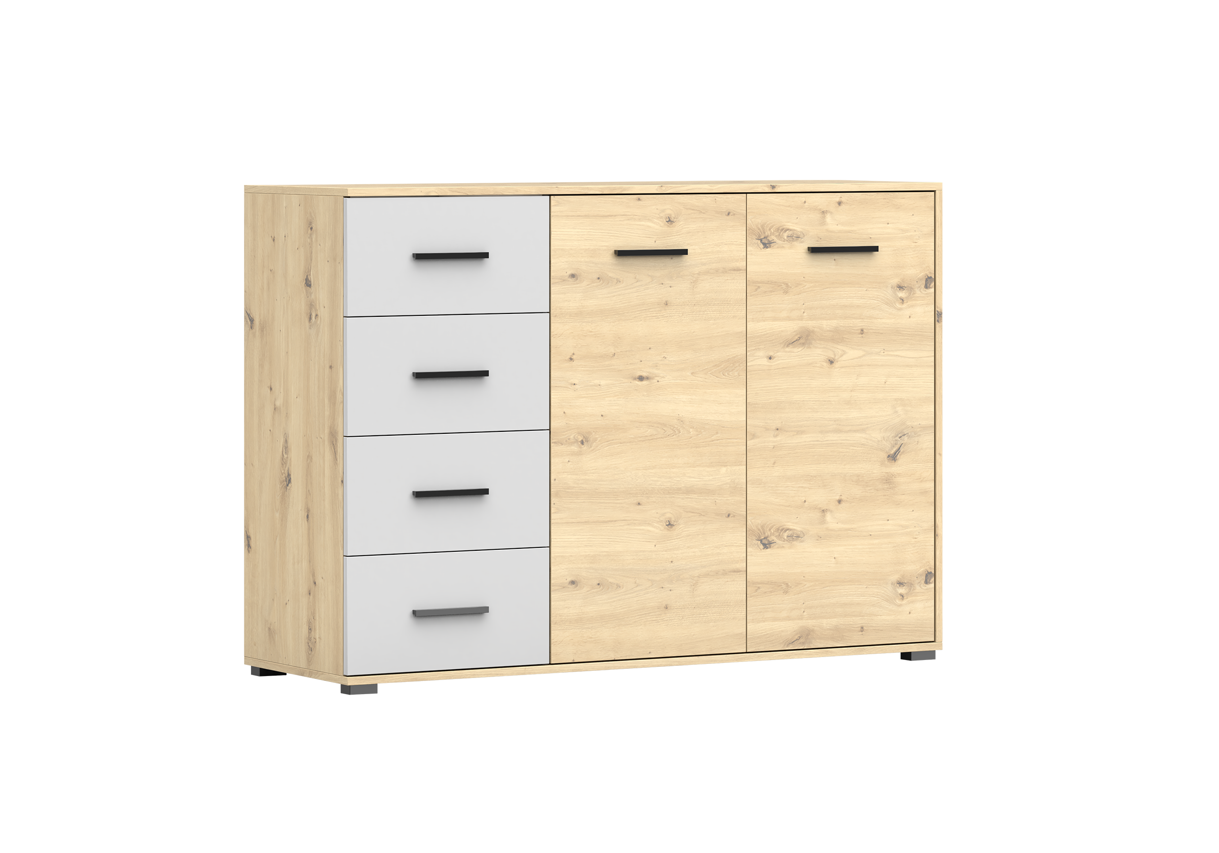 IDZ Komoda MARSYLIA 2D4S 01, 135 cm Bílá/Dub Artisan