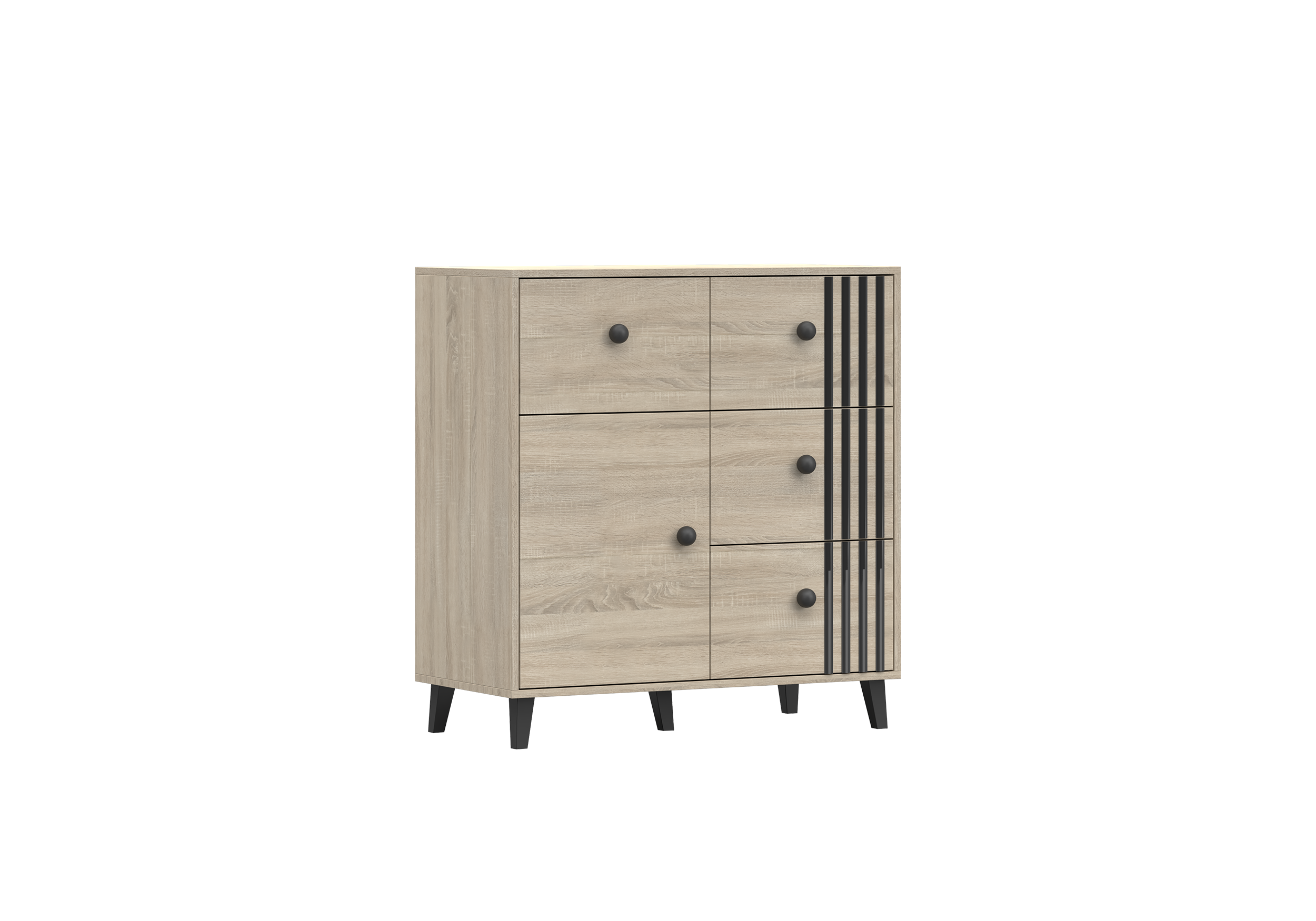 IDZ Komoda FOX 4S1D 03, 90 cm Dub Sonoma/Černá