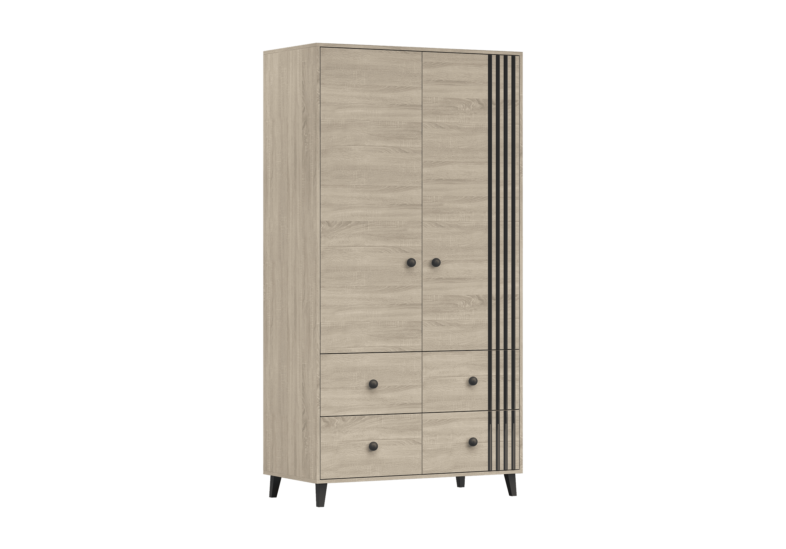 IDZ Šatní skříň FOX 4S2D 06, 104 cm Dub Sonoma/Černá